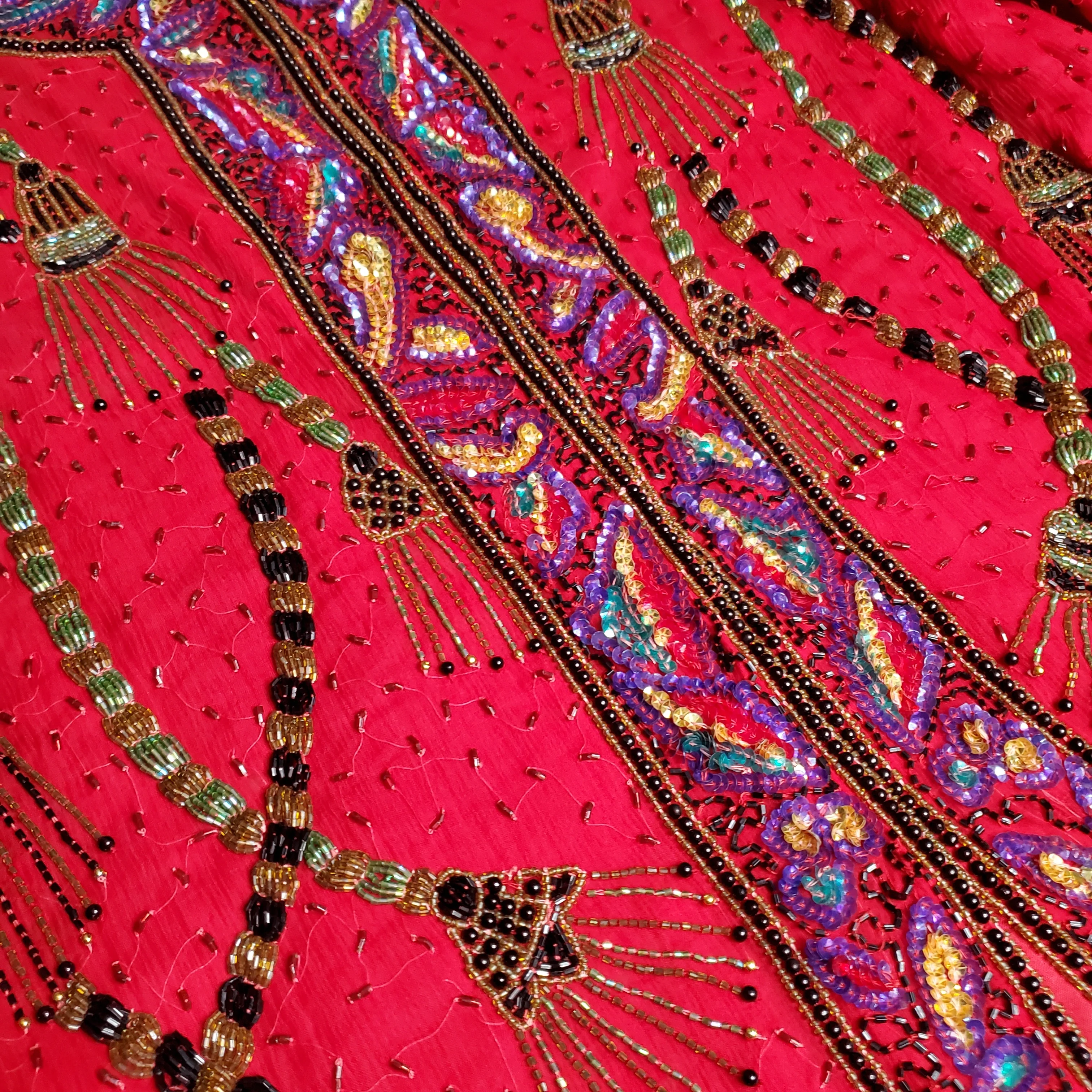 80s Red 100% Silk Bead Embellished Evening Jacket By Laurence Kazar - Image 3