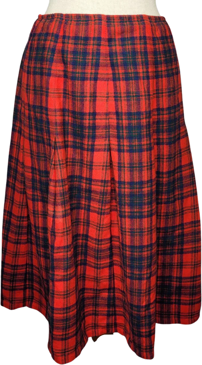 80s Red And Blue Plaid Midi Skirt Size Small By Pendleton