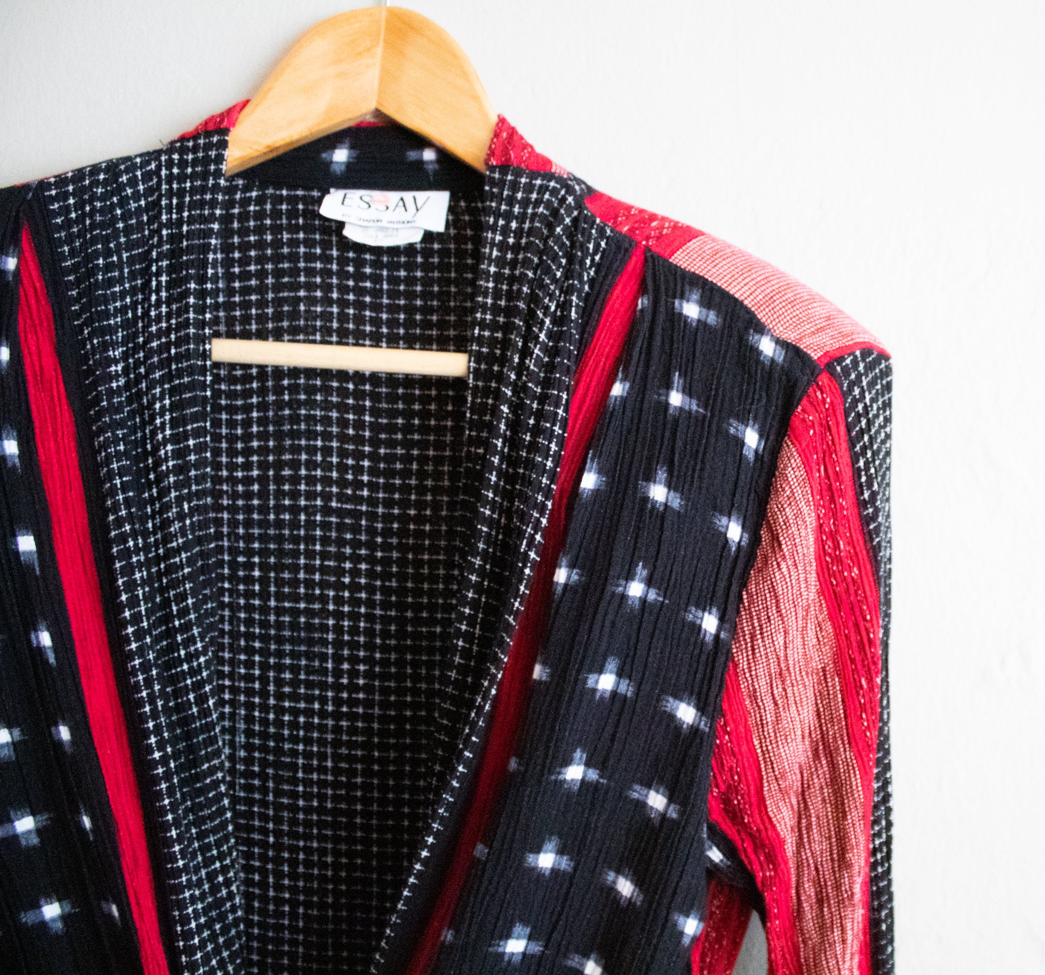80s Red Black Multicolored Wrap Shirt Medium By Essay by Sharon Anthony - Image 4