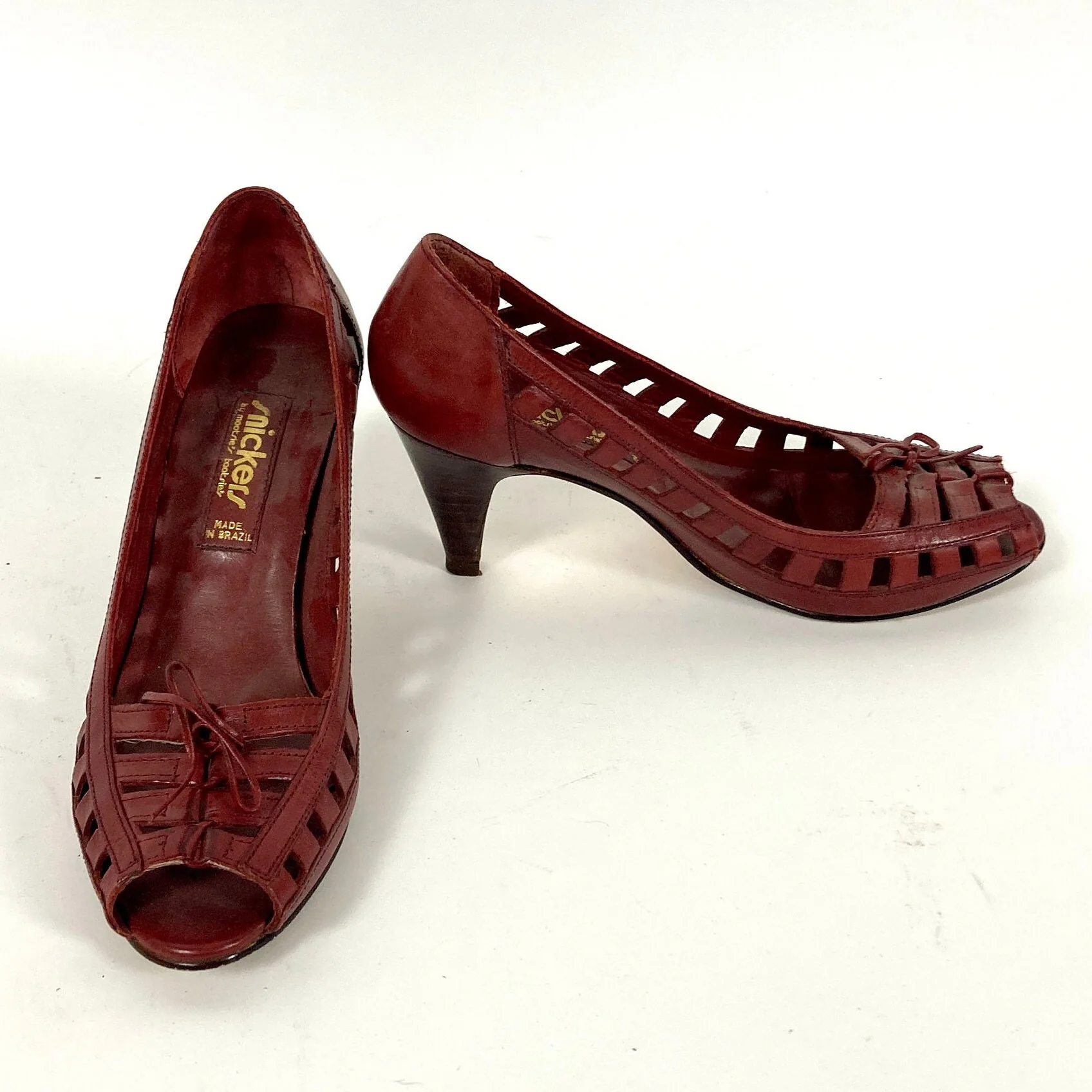 80s Red Cutout High Heel Burgundy Peep Toe Laced Vintage Heels Pumps by Mootsie's Tootsie's - Image 5
