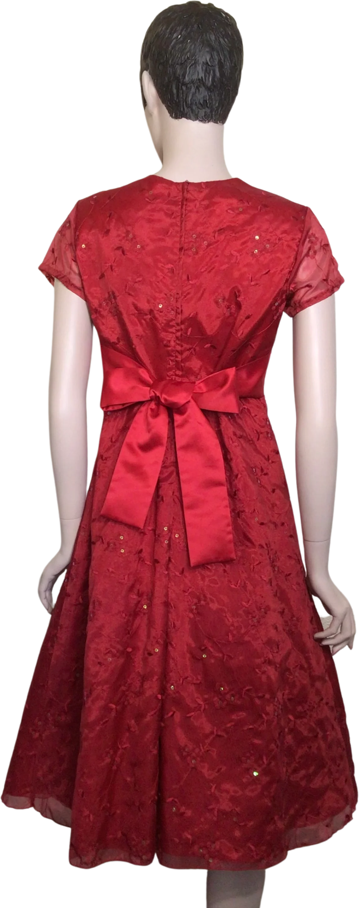 80s Red Embroidered Floral Flower Sash Christmas Dress By Bonnie Jean - Image 2