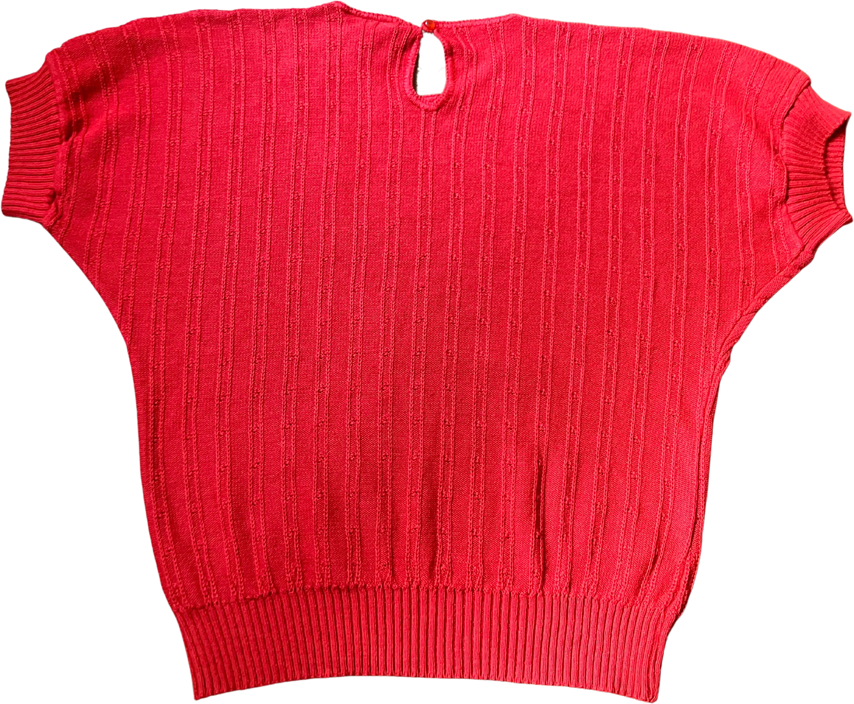 80s Red Floral Crochet Knit Short Sleeve Sweater Top By Keneth Too! - Image 2