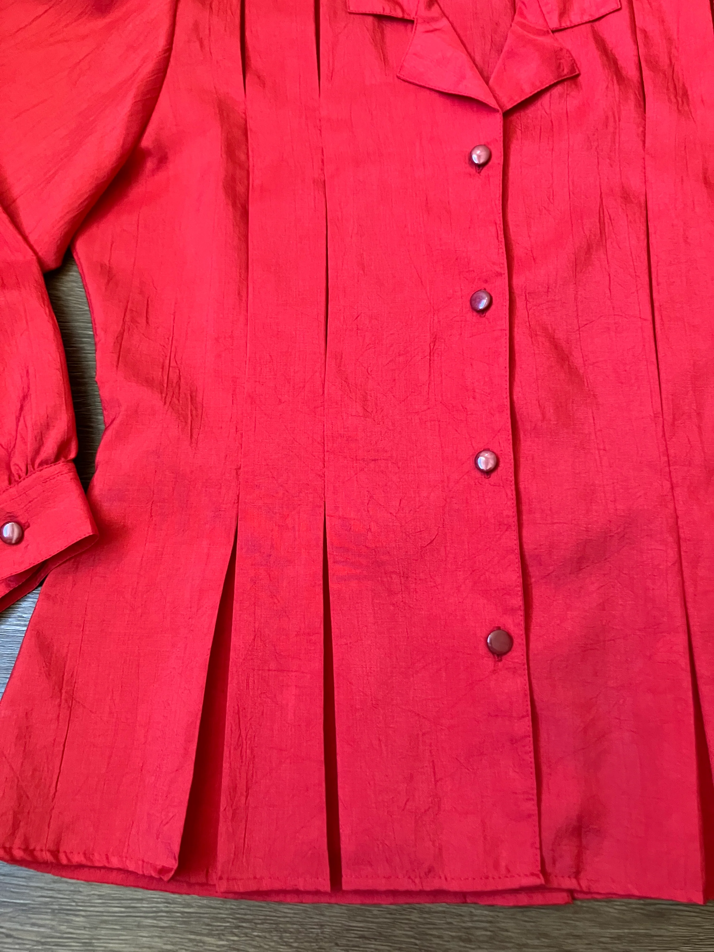 80s Red Pleated Secretary Blouse Peplum Silhouette By Joan Harper - Image 3