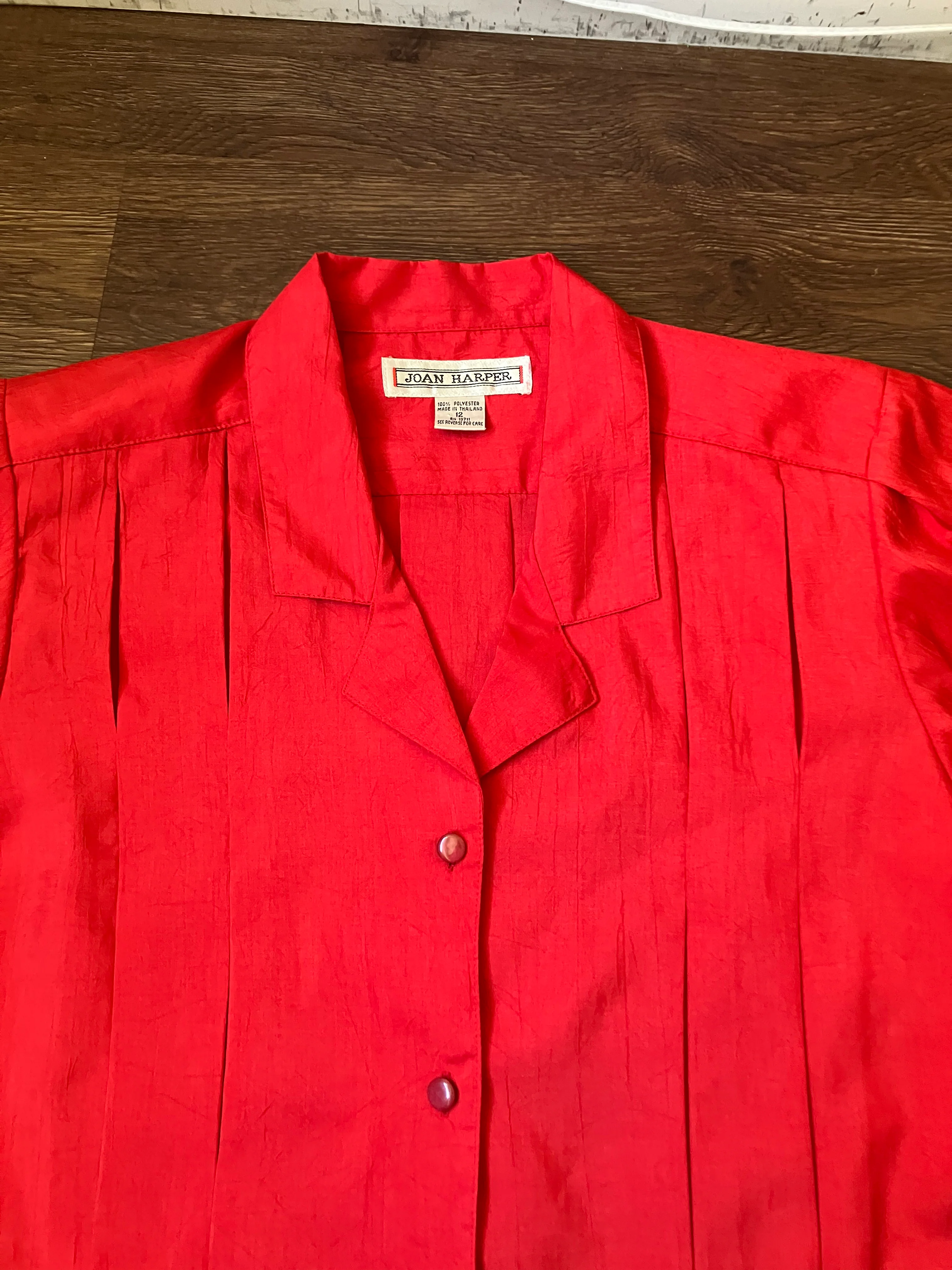 80s Red Pleated Secretary Blouse Peplum Silhouette By Joan Harper - Image 5