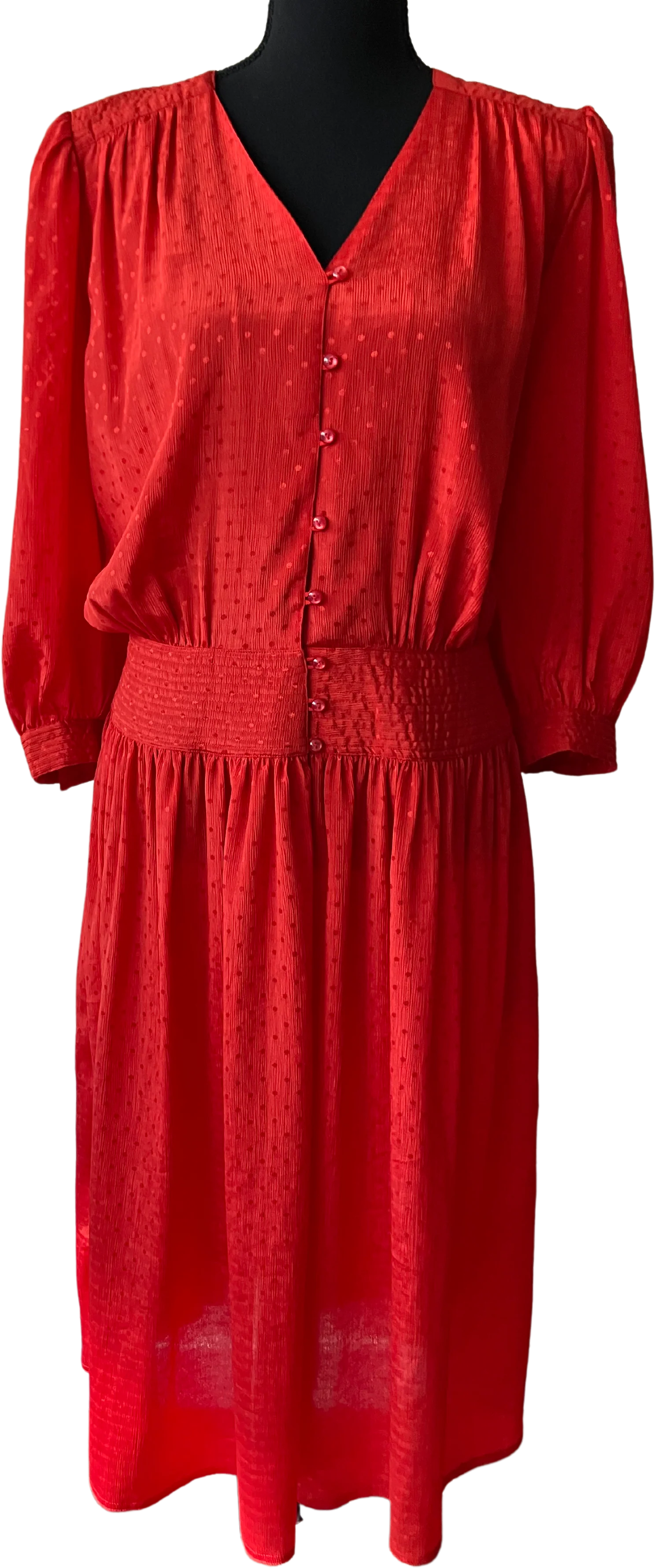 80s Red Polka Dot Fit And Flare Dress Quilted Detail By Sunshine Starshine