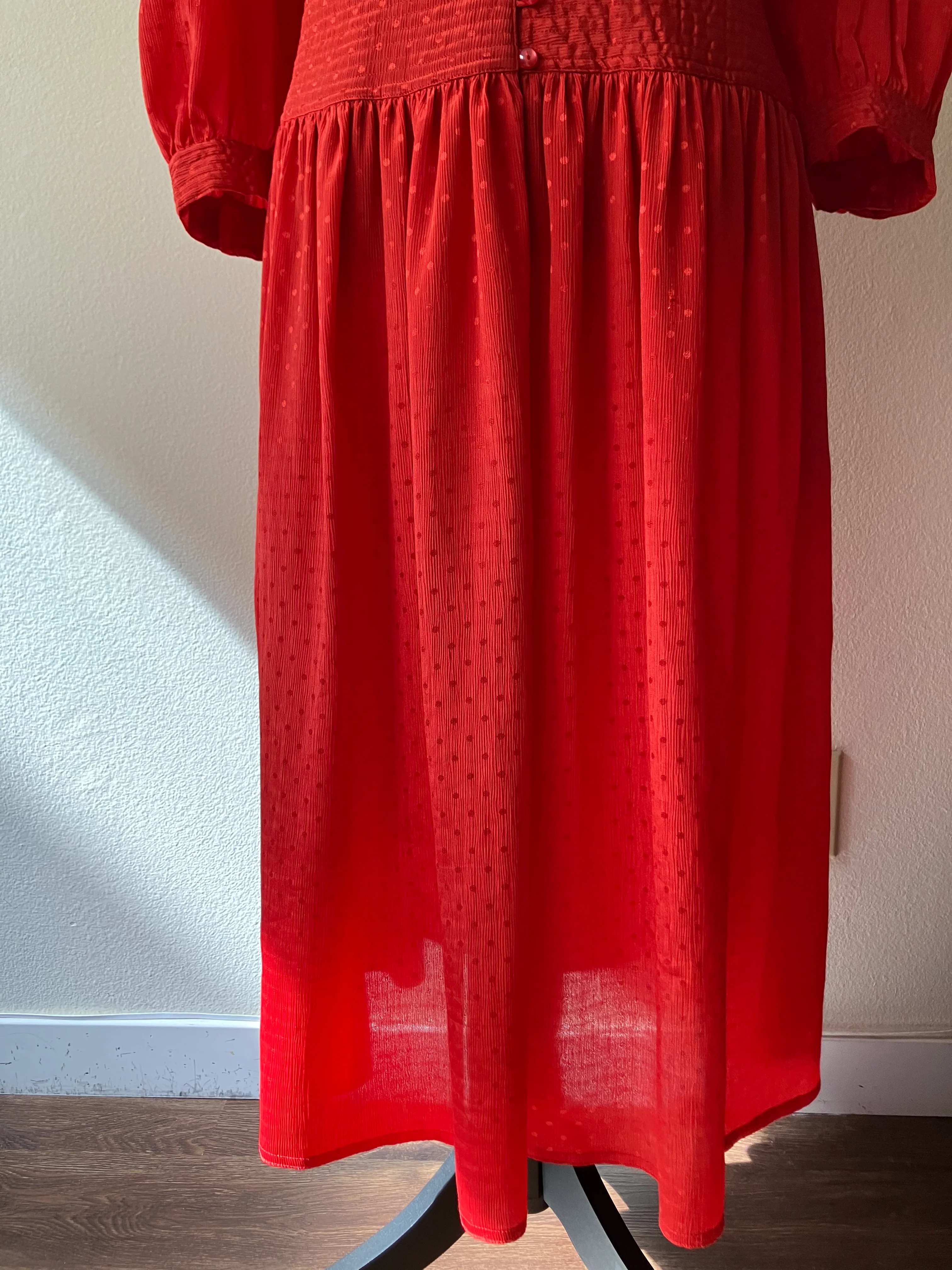 80s Red Polka Dot Fit And Flare Dress Quilted Detail By Sunshine Starshine - Image 12