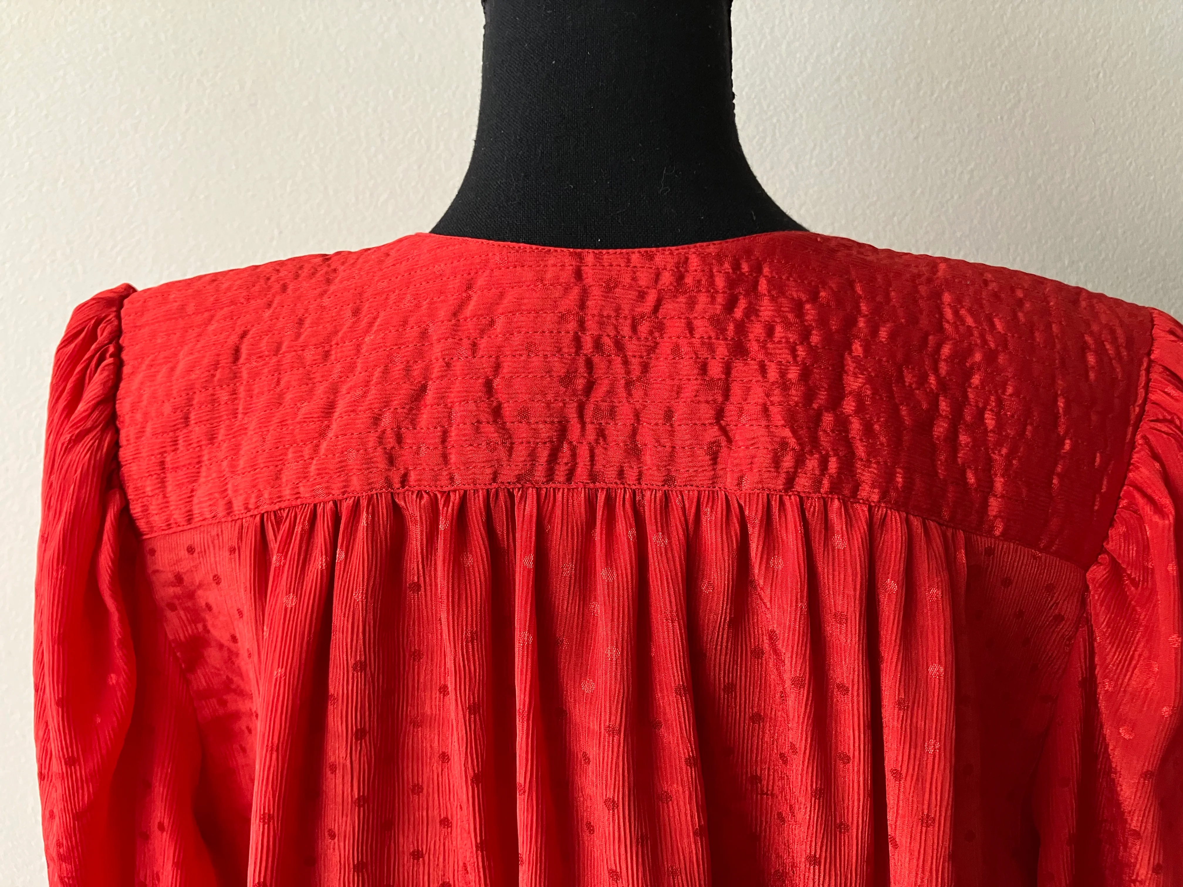 80s Red Polka Dot Fit And Flare Dress Quilted Detail By Sunshine Starshine - Image 13