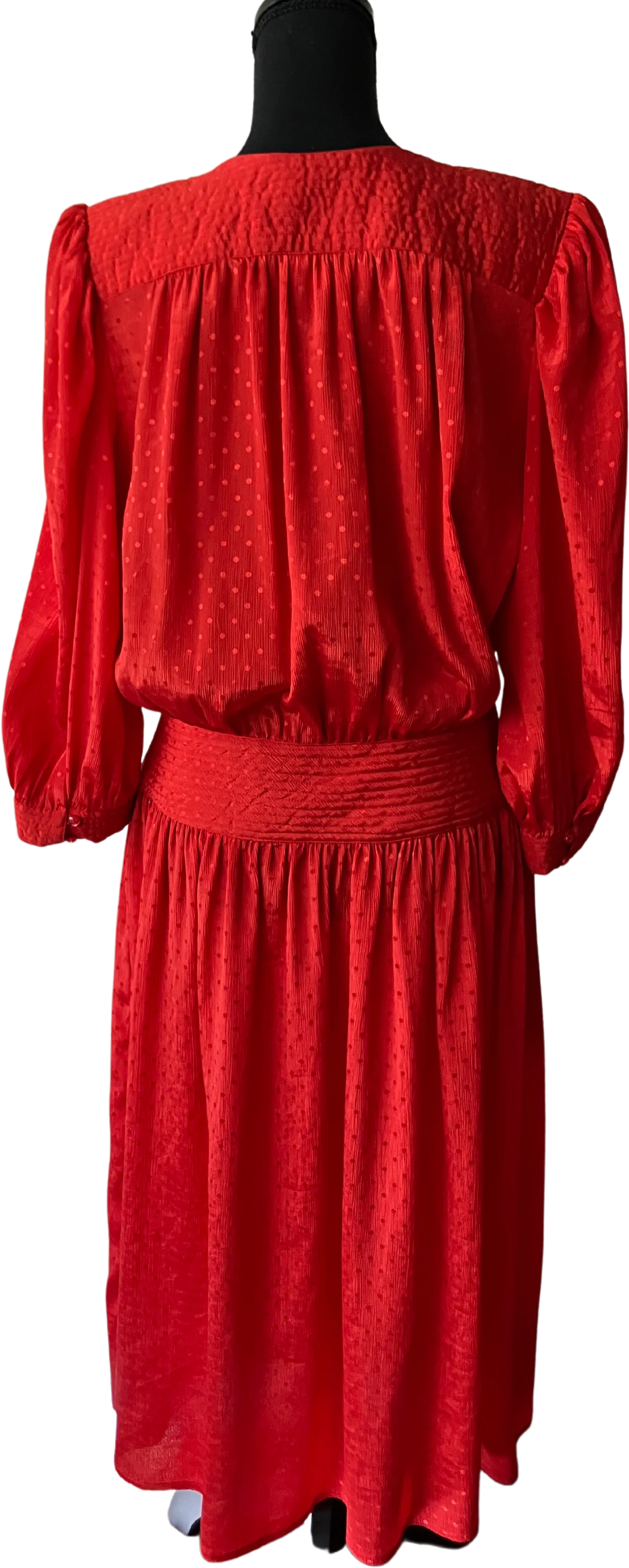 80s Red Polka Dot Fit And Flare Dress Quilted Detail By Sunshine Starshine - Image 2