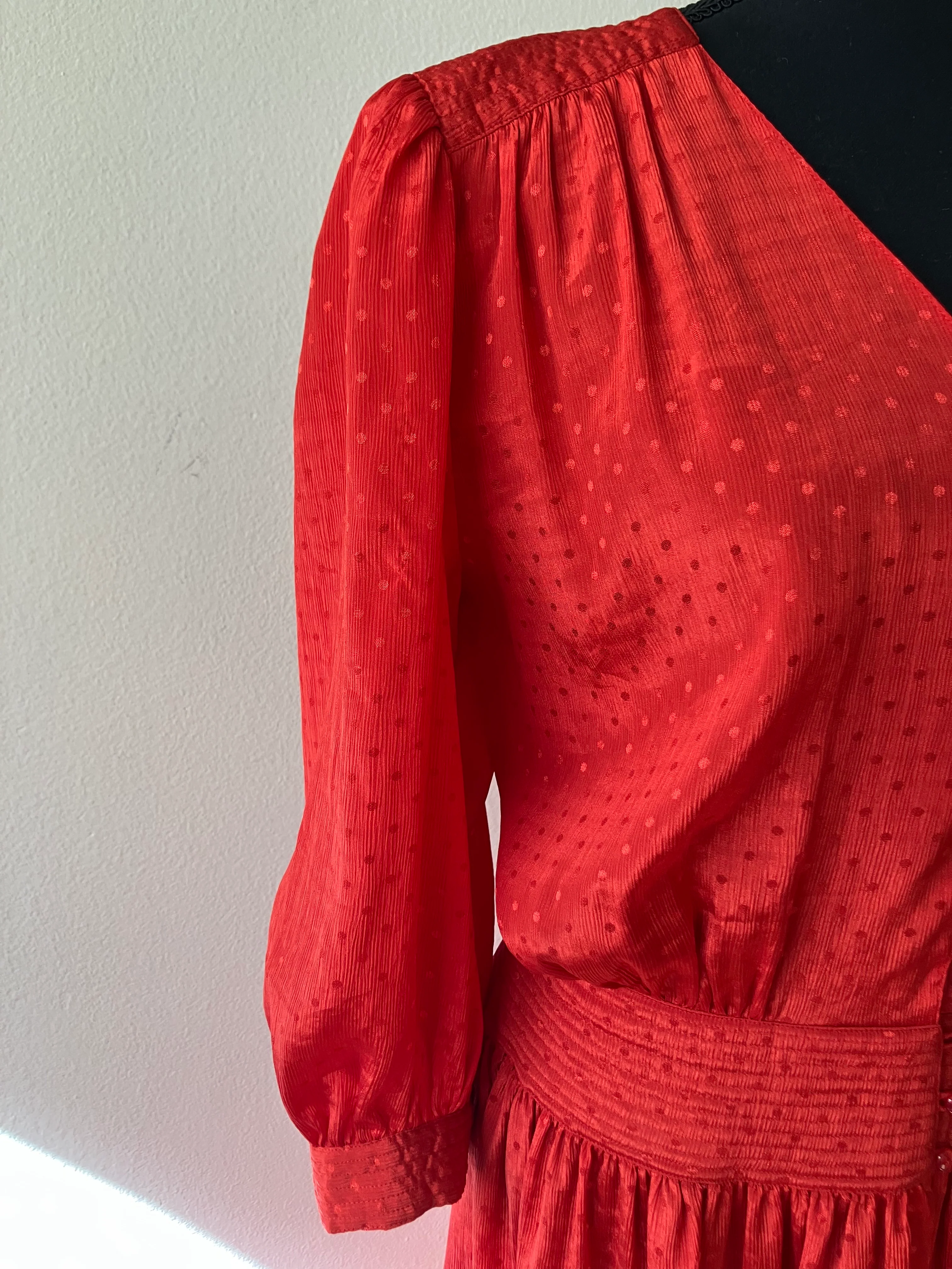 80s Red Polka Dot Fit And Flare Dress Quilted Detail By Sunshine Starshine - Image 5