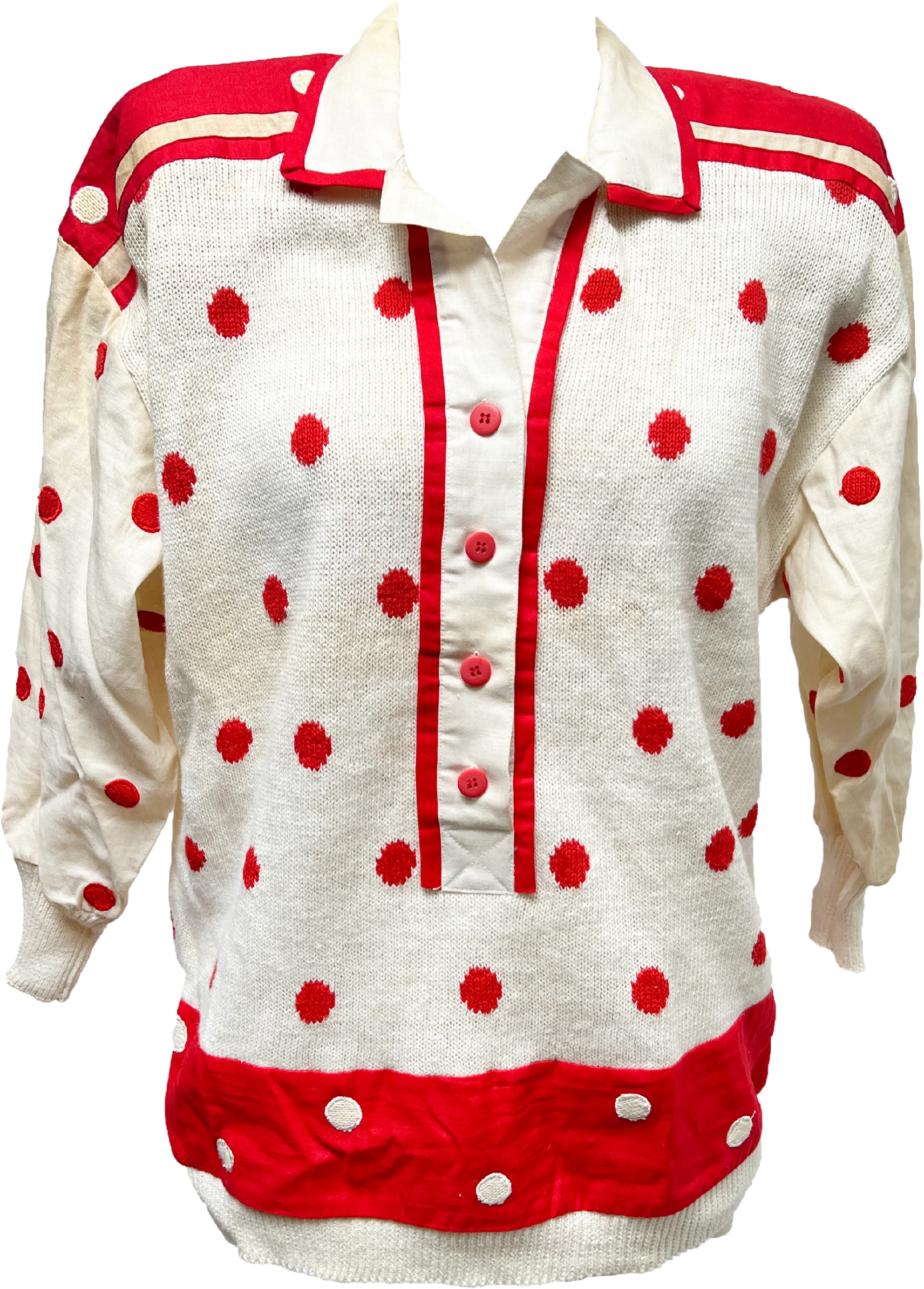 80s Red Polka Dot Pretty Oversized Button Up Blouse