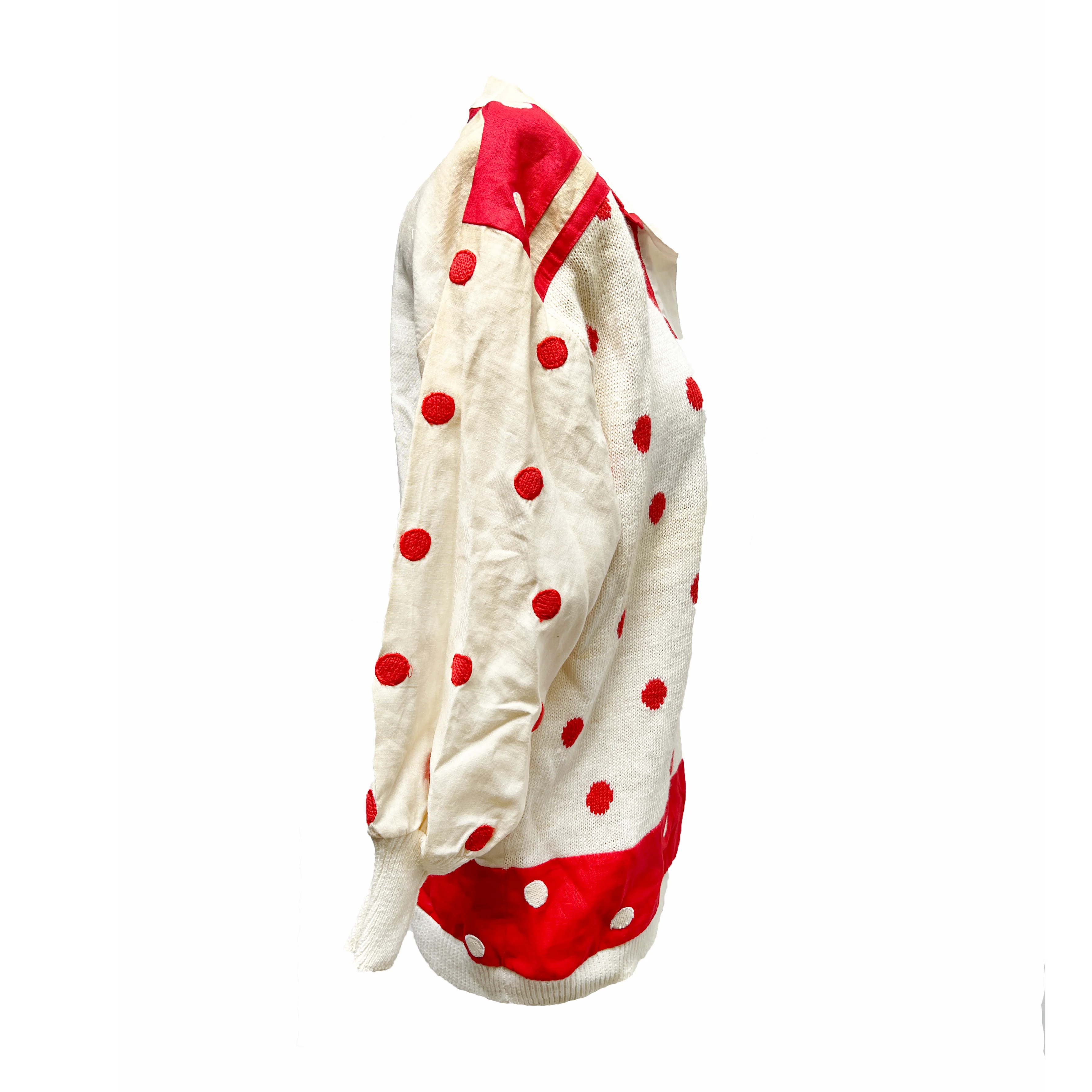 80s Red Polka Dot Pretty Oversized Button Up Blouse - Image 3