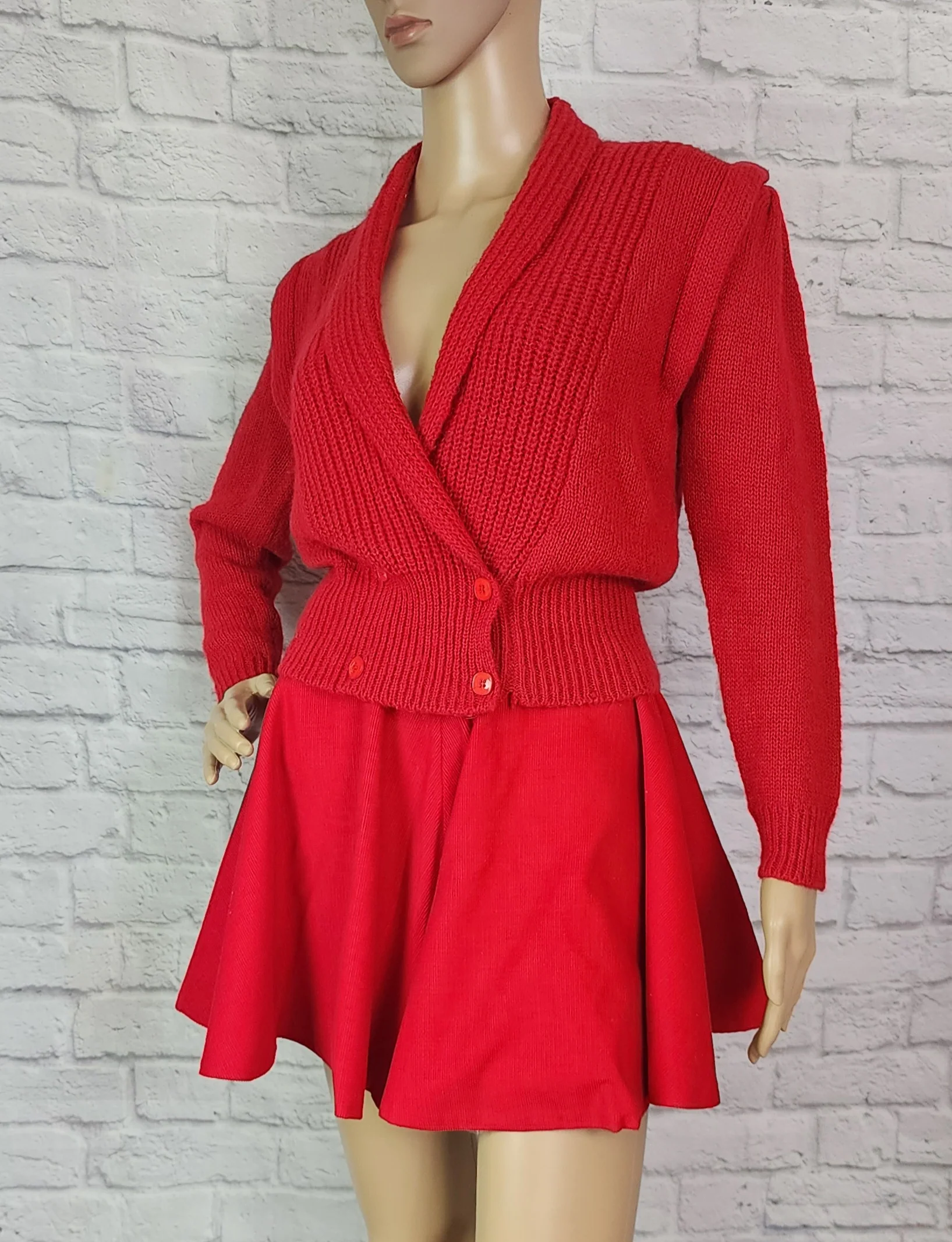 80s Red Puff Sleeves Double Breasted Cardigan By Christina's - Image 6