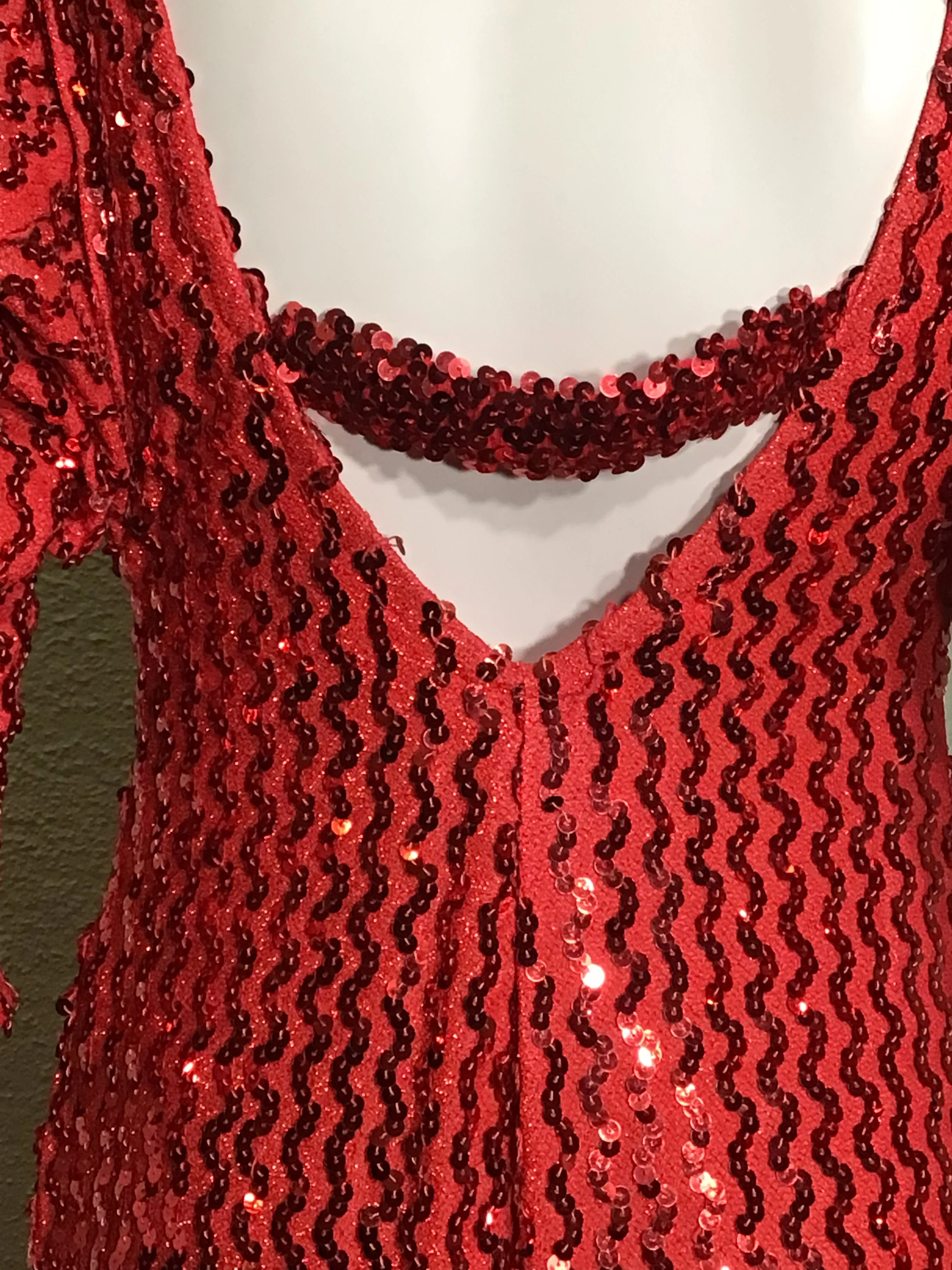 80s Red Quarter Sleeve Metallic Sequin Midi Dress By Moments - Image 5