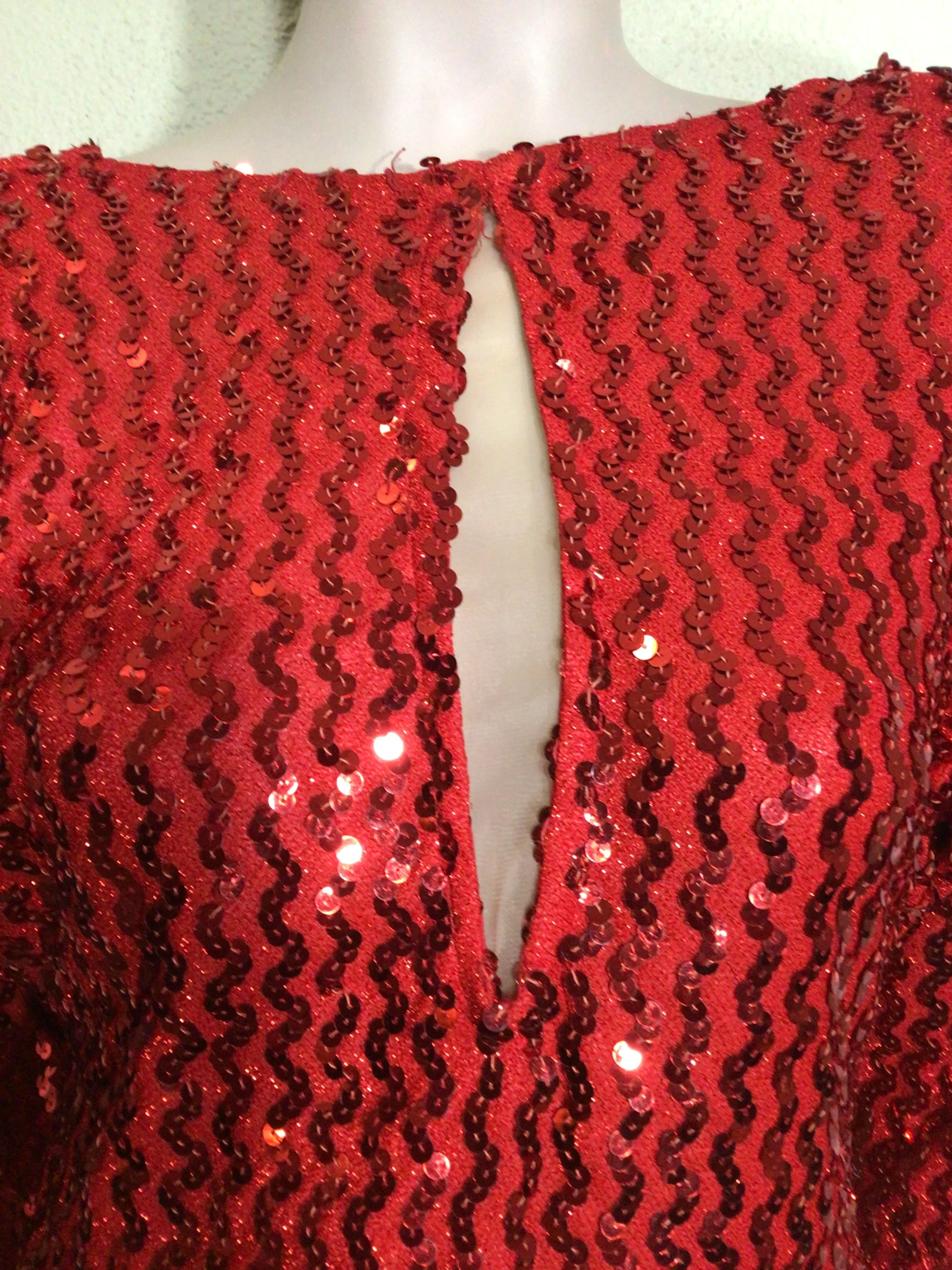 80s Red Quarter Sleeve Metallic Sequin Midi Dress By Moments - Image 7