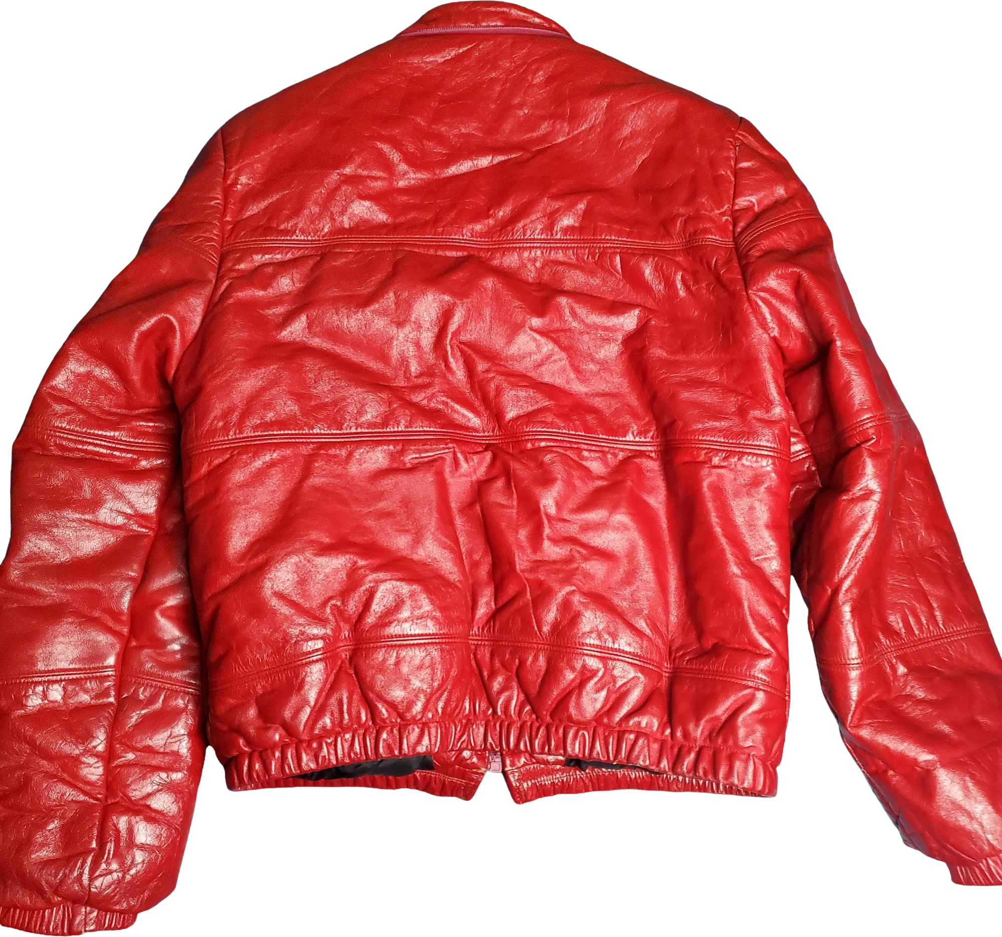 80s Red Quilted Leather High Collar Bomber Jacket - Image 2