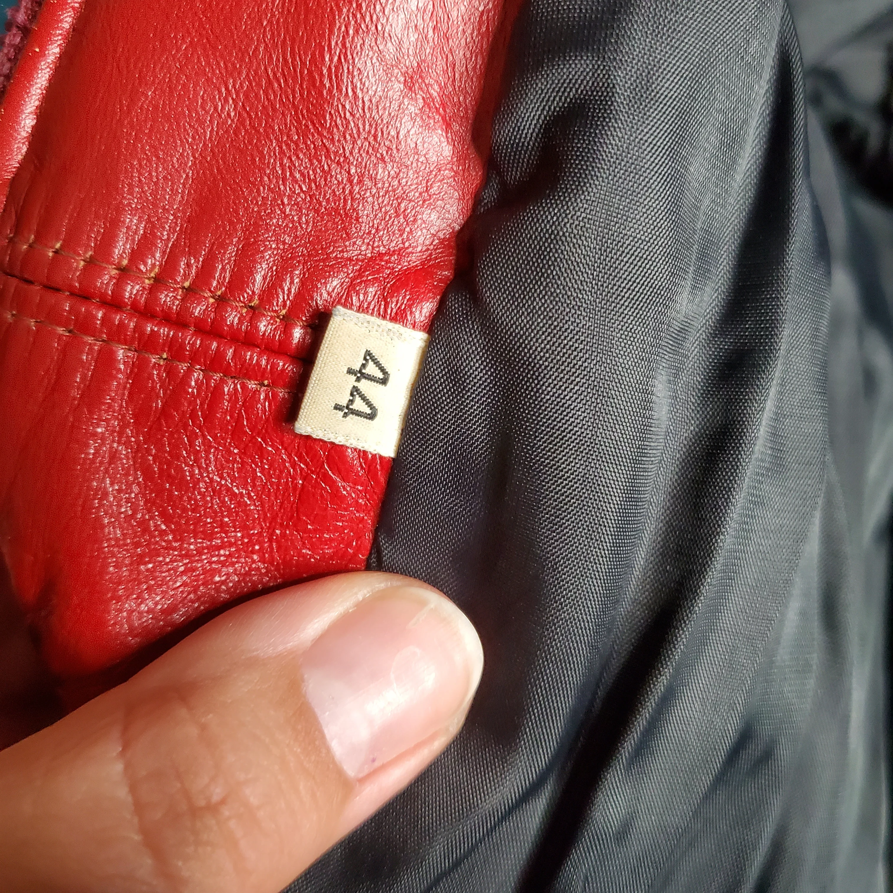 80s Red Quilted Leather High Collar Bomber Jacket - Image 6