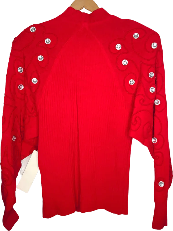 80s Red Rhinestone Embellished Sweater By The Prisma Collection - Image 2