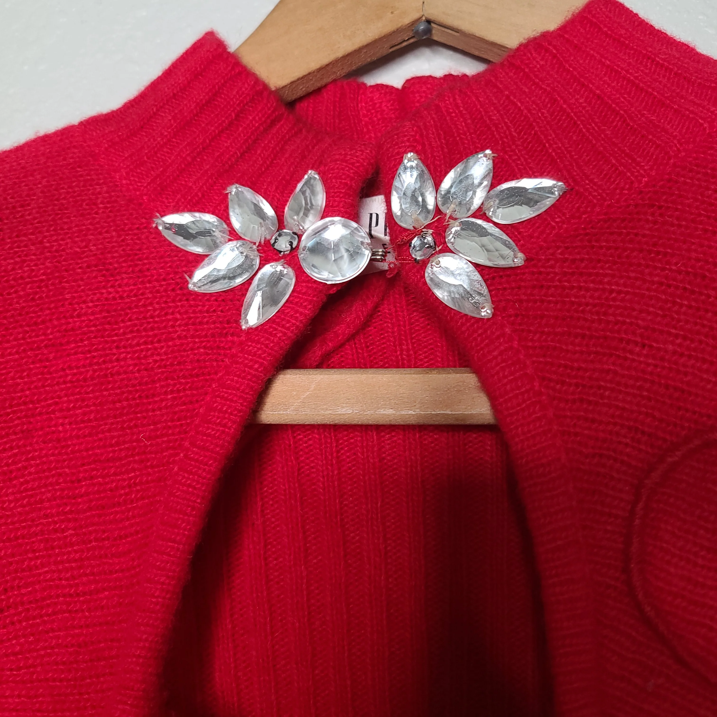 80s Red Rhinestone Embellished Sweater By The Prisma Collection - Image 3