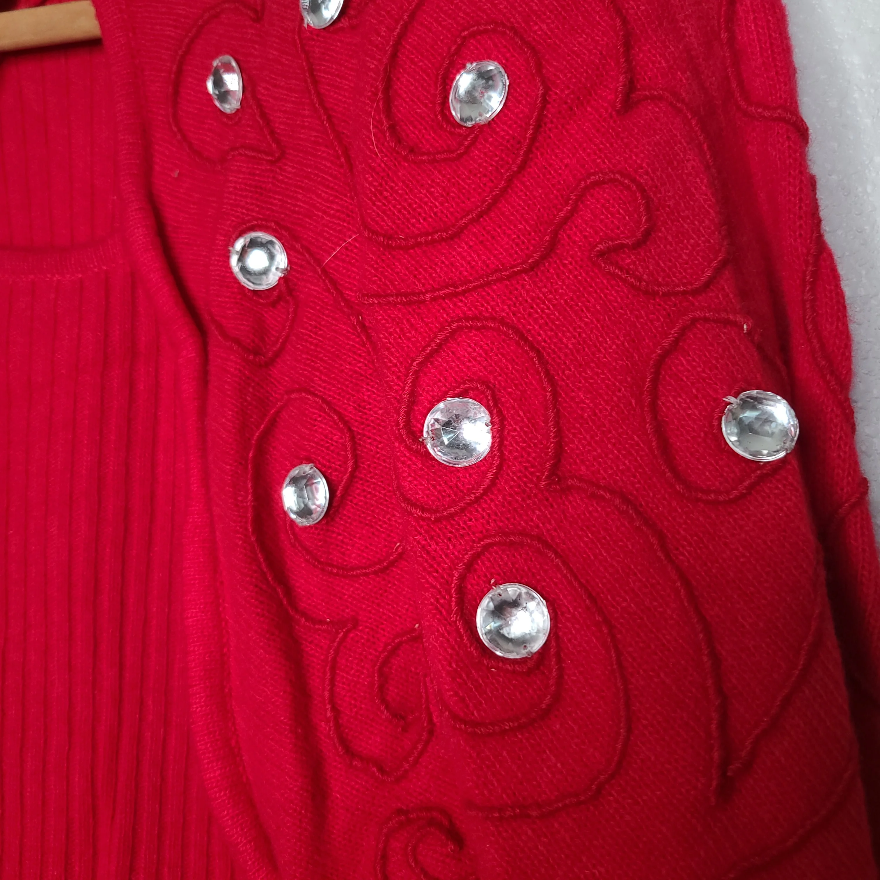 80s Red Rhinestone Embellished Sweater By The Prisma Collection - Image 4