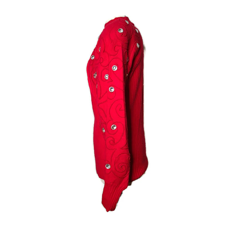80s Red Rhinestone Embellished Sweater By The Prisma Collection - Image 8