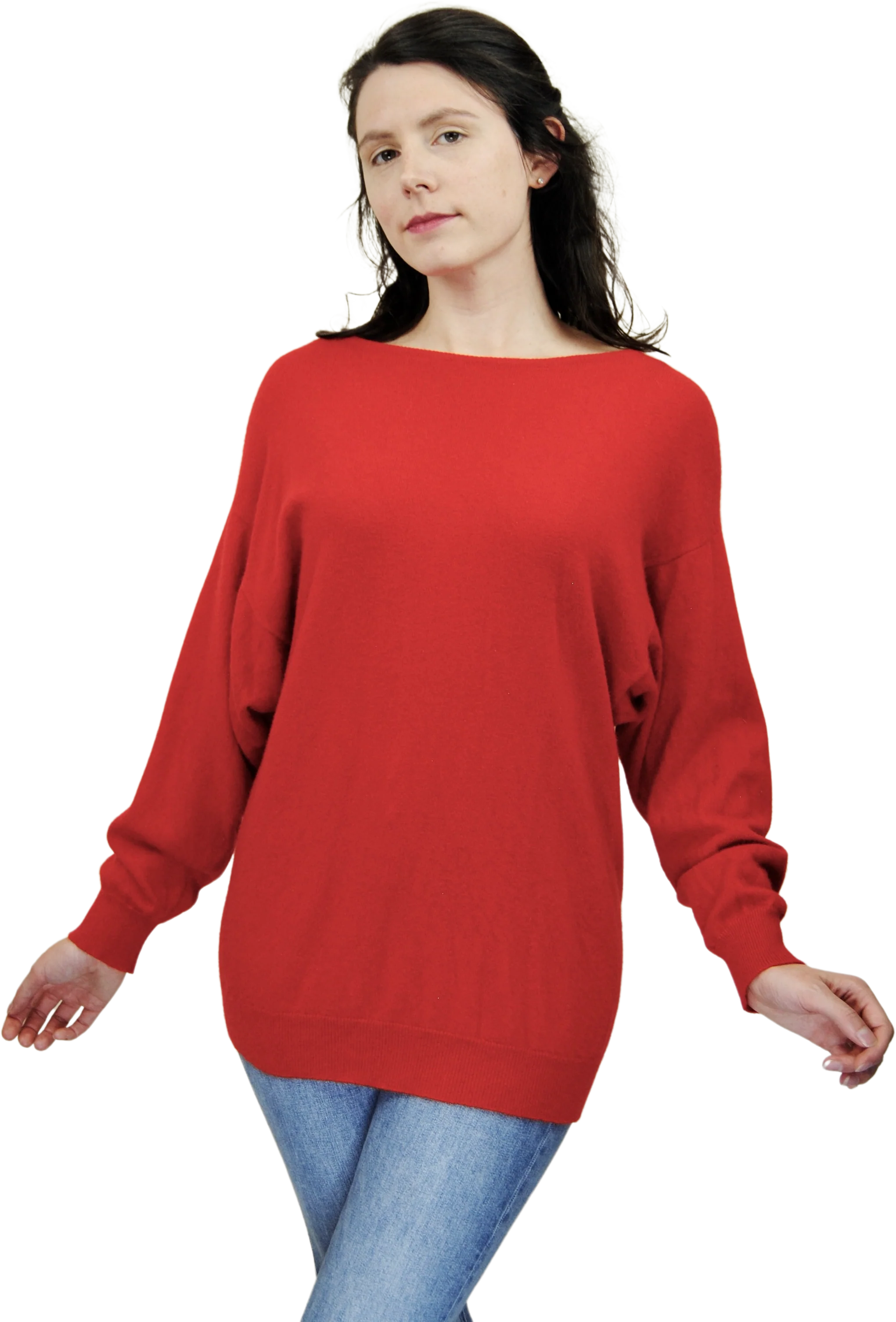 80s Red Scottish Cashmere Sweater By Andrew Stewart
