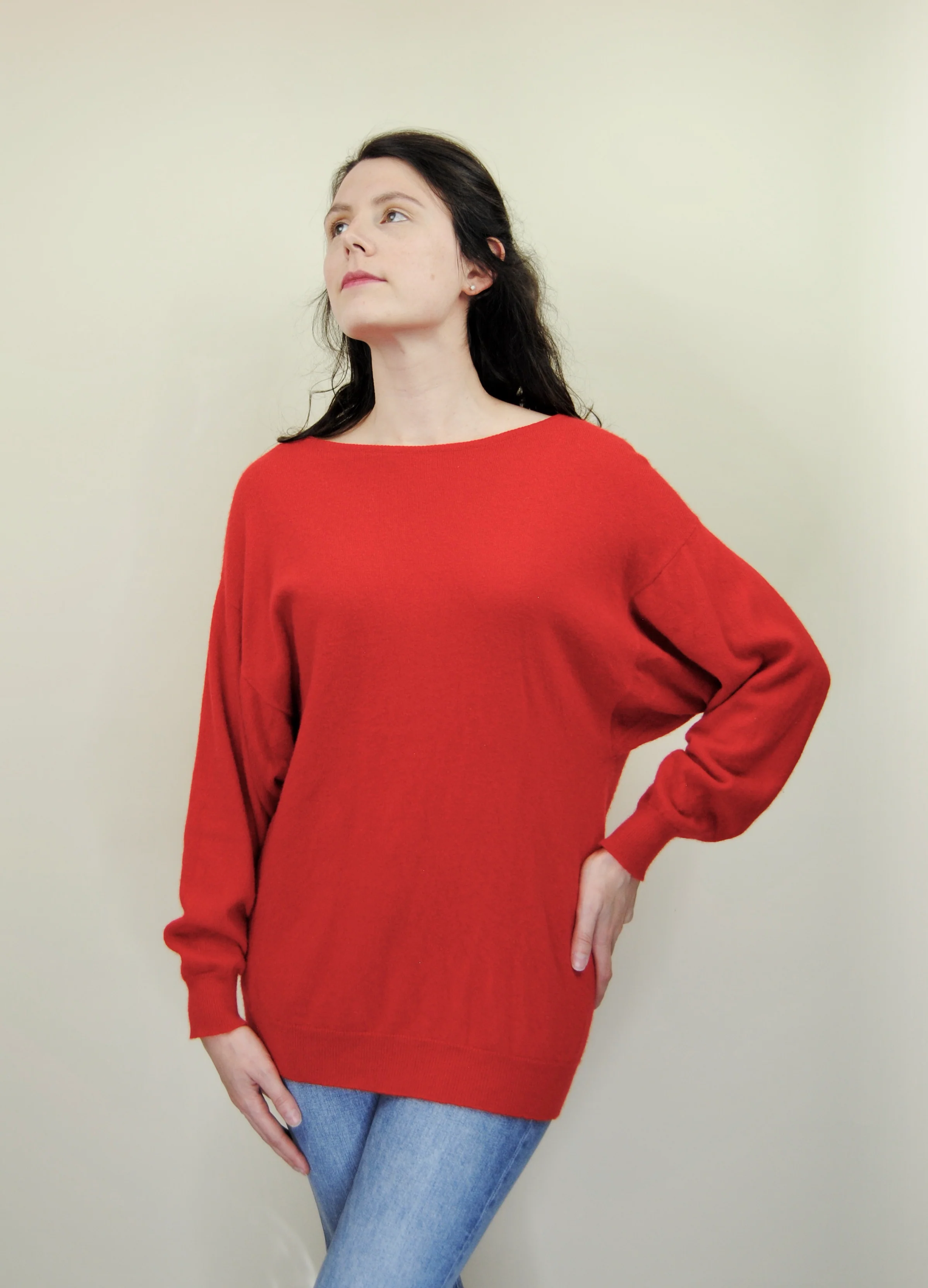 80s Red Scottish Cashmere Sweater By Andrew Stewart - Image 3