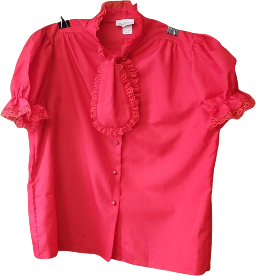 80s Red Short Sleeve Pussy-Bow Blouse Women's 42 by Rhapsody