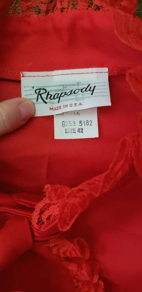 80s Red Short Sleeve Pussy-Bow Blouse Women's 42 by Rhapsody - Image 7