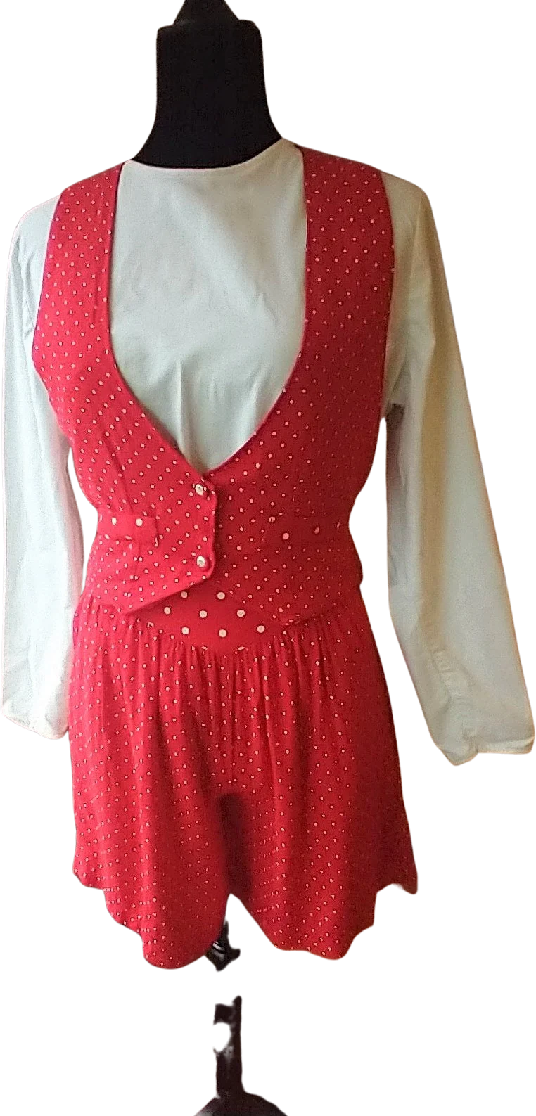 80s Red Shorts and Vest Business Prep Polka Dot High Waist Shorts Women's Extra Small by Vino de Casa