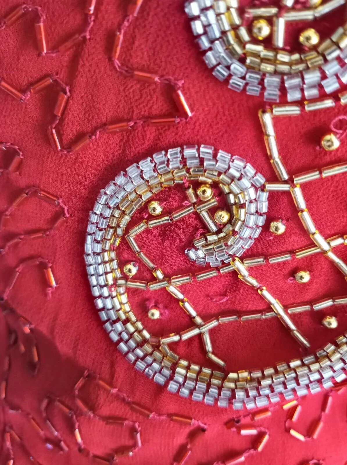 80s Red Silk Evening Gown Halter Sequins Glass Beads S By Ebony - Image 4
