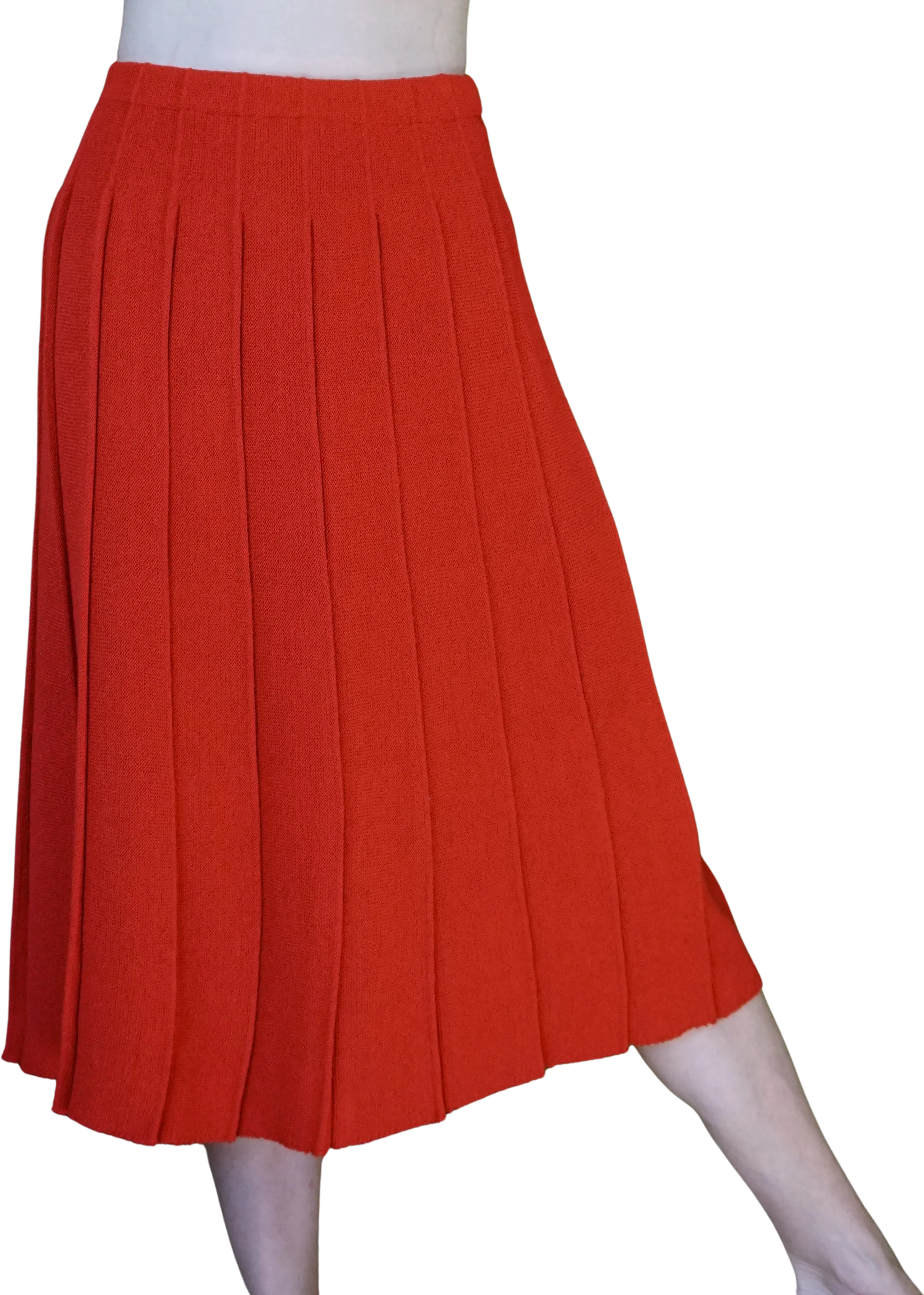 80s Red Sweater Knit Pleated Midi Skirt By Lilli Ann Collection