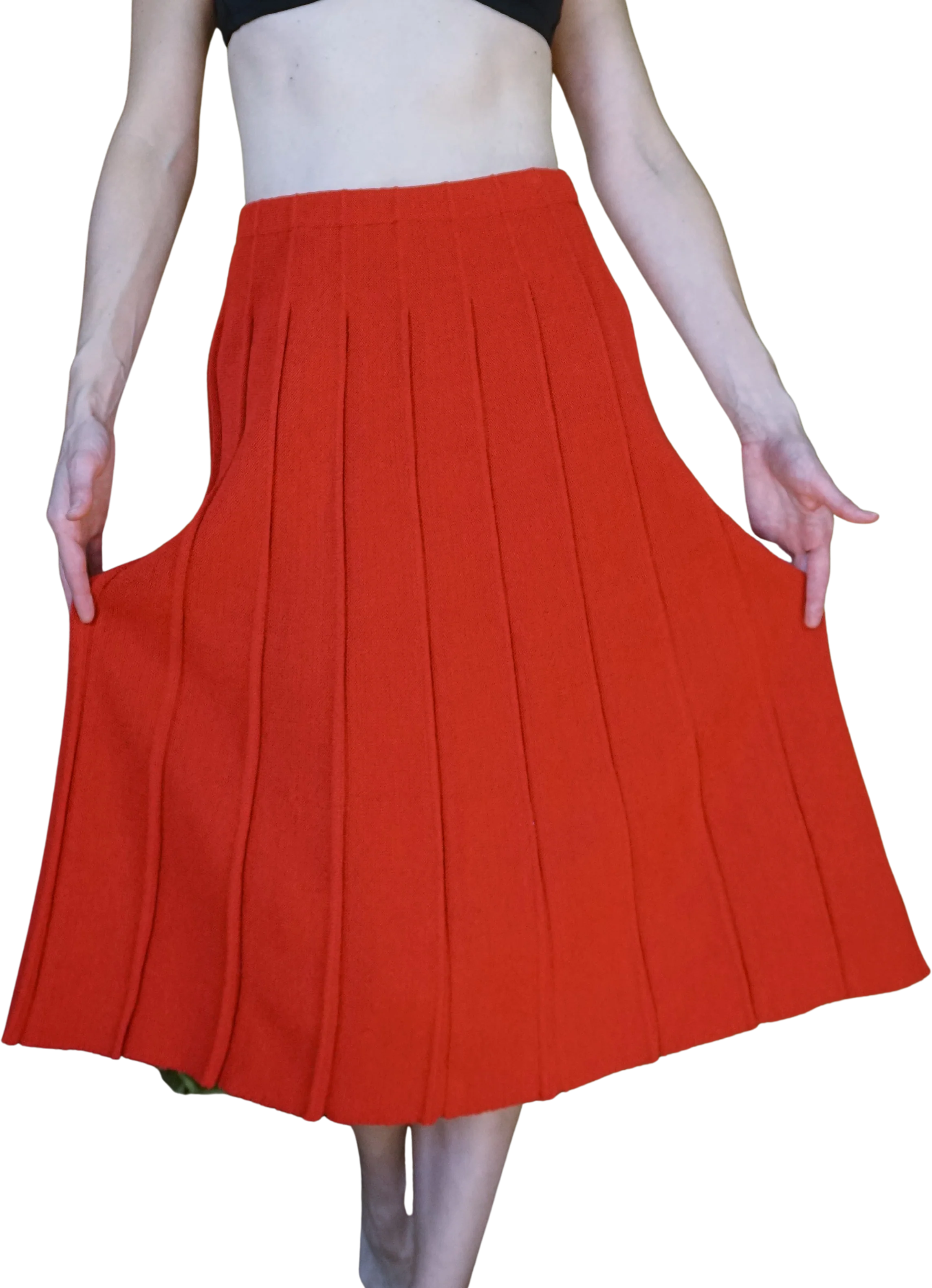 80s Red Sweater Knit Pleated Midi Skirt By Lilli Ann Collection - Image 2