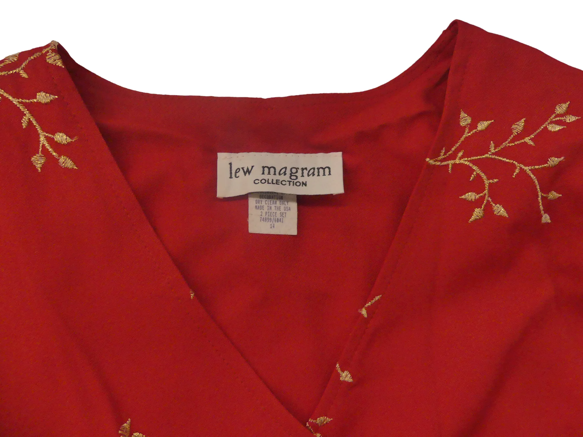 80s Red With Gold Empbroidery Coat Dress By Lew Magram - Image 3