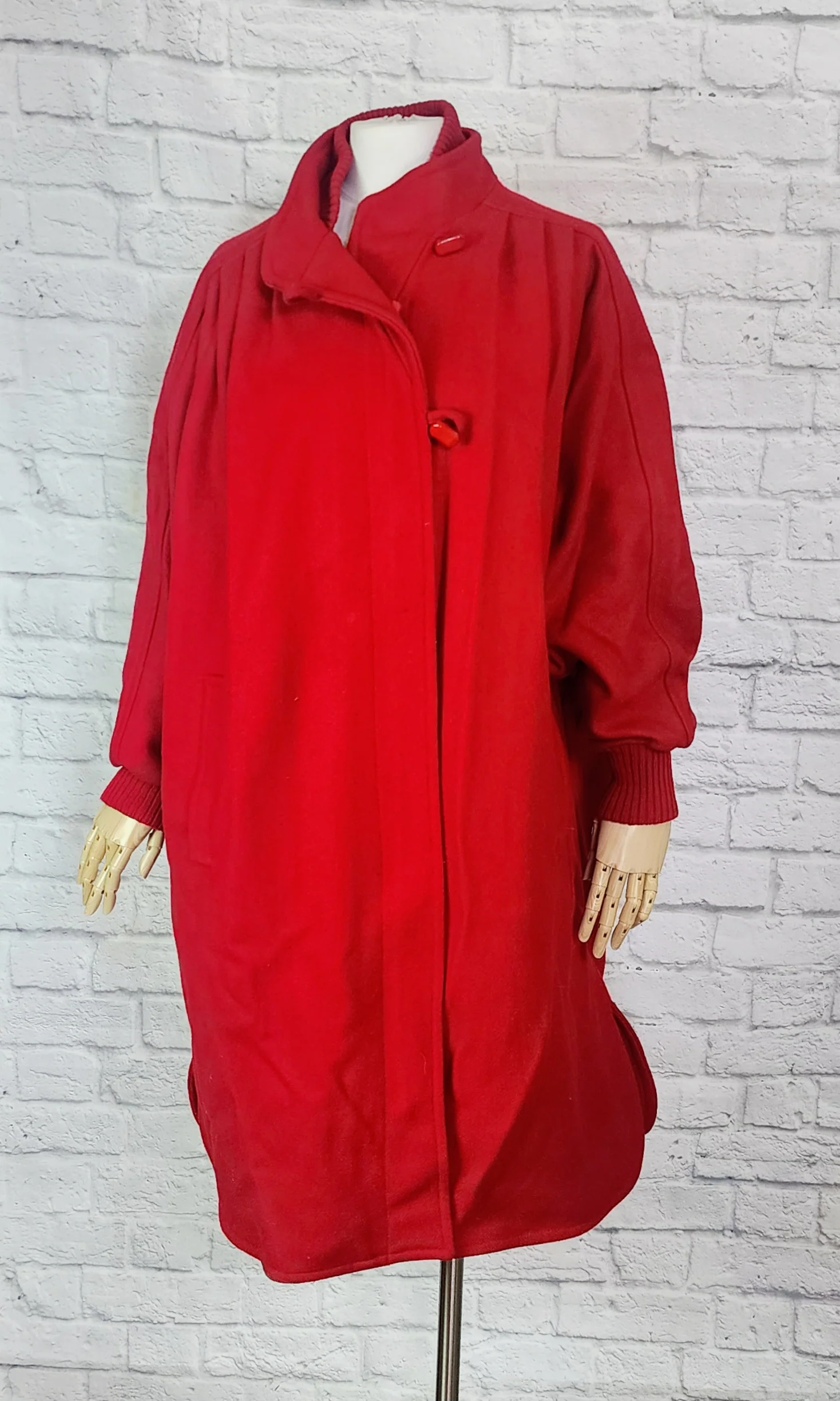 80s Red Wool Batwing Coat Cozy Oversized Fit By Herman Kay - Image 7