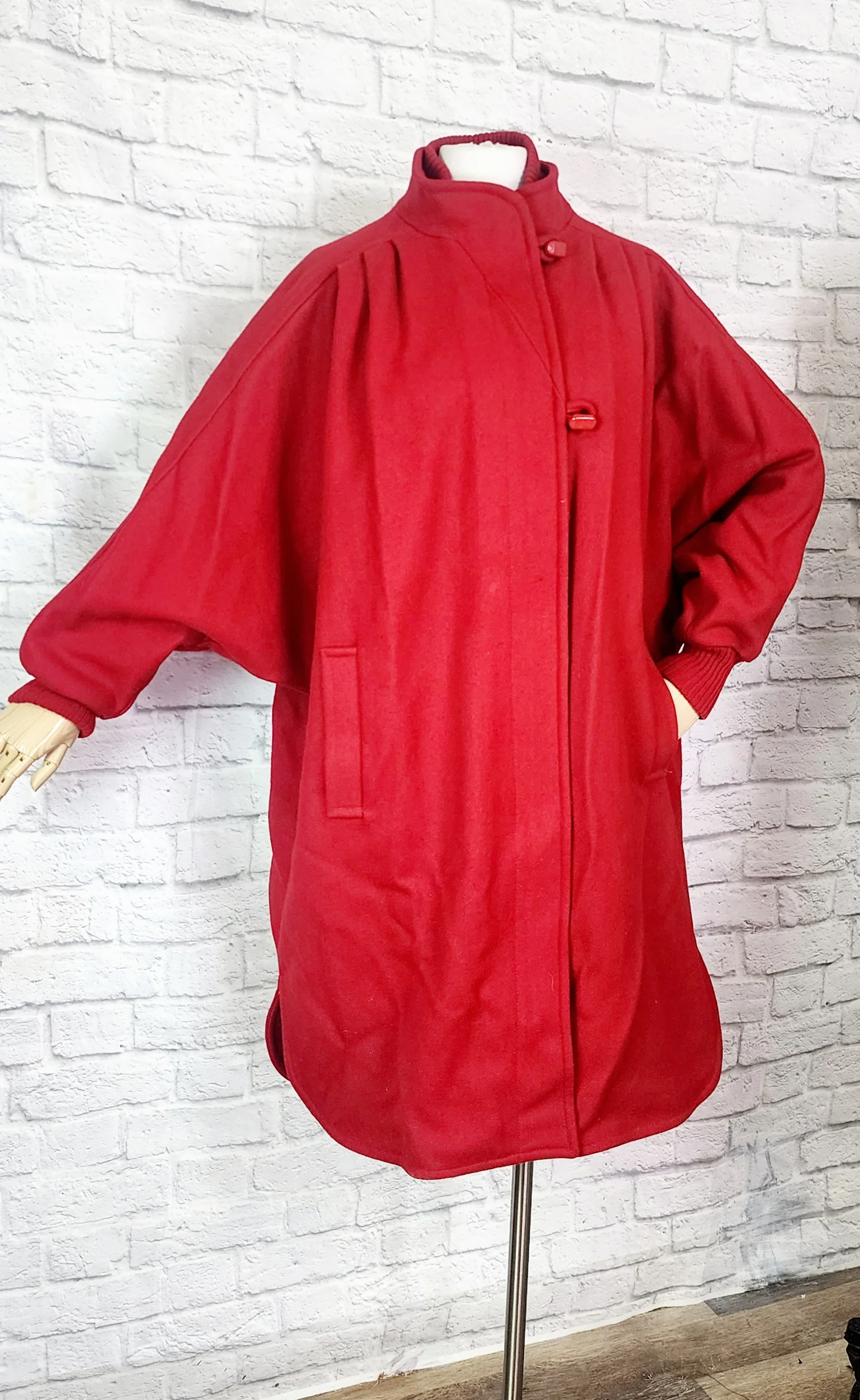 80s Red Wool Batwing Coat Cozy Oversized Fit By Herman Kay - Image 9