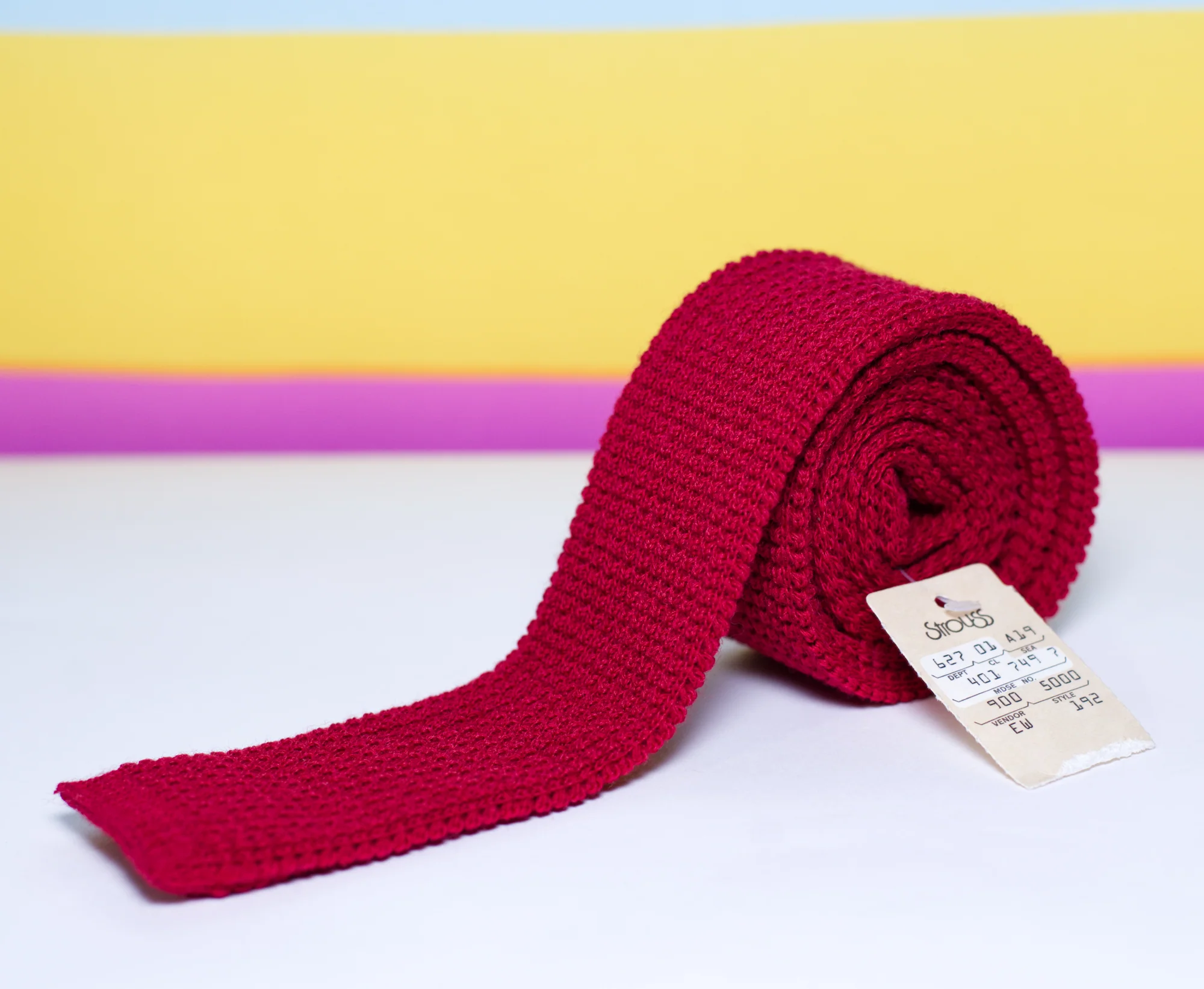 80s Red Wool Knit Skinny Necktie | New Old Stock By Resilio - Image 3