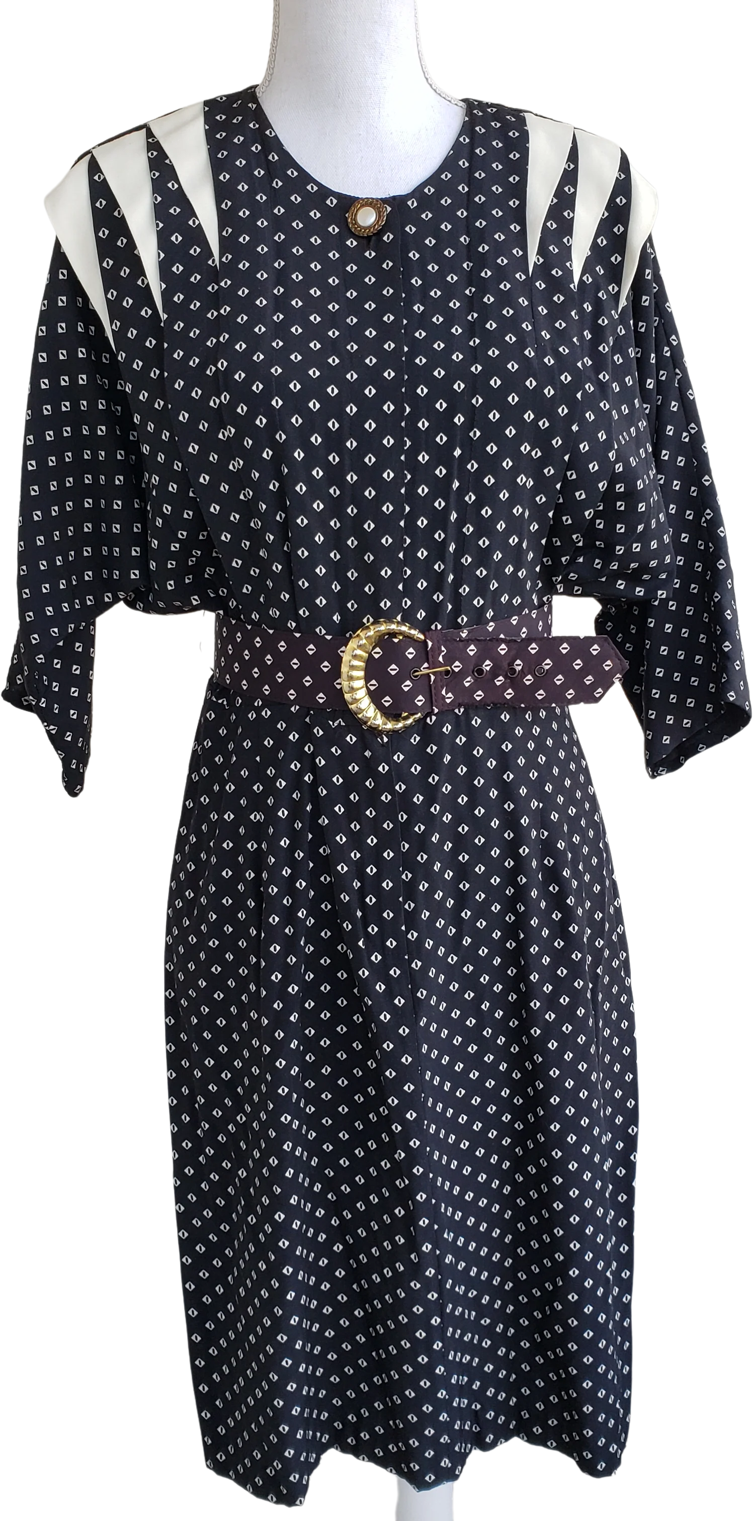 80s Retro Batwing Arm Belted Dress By Positive Influence