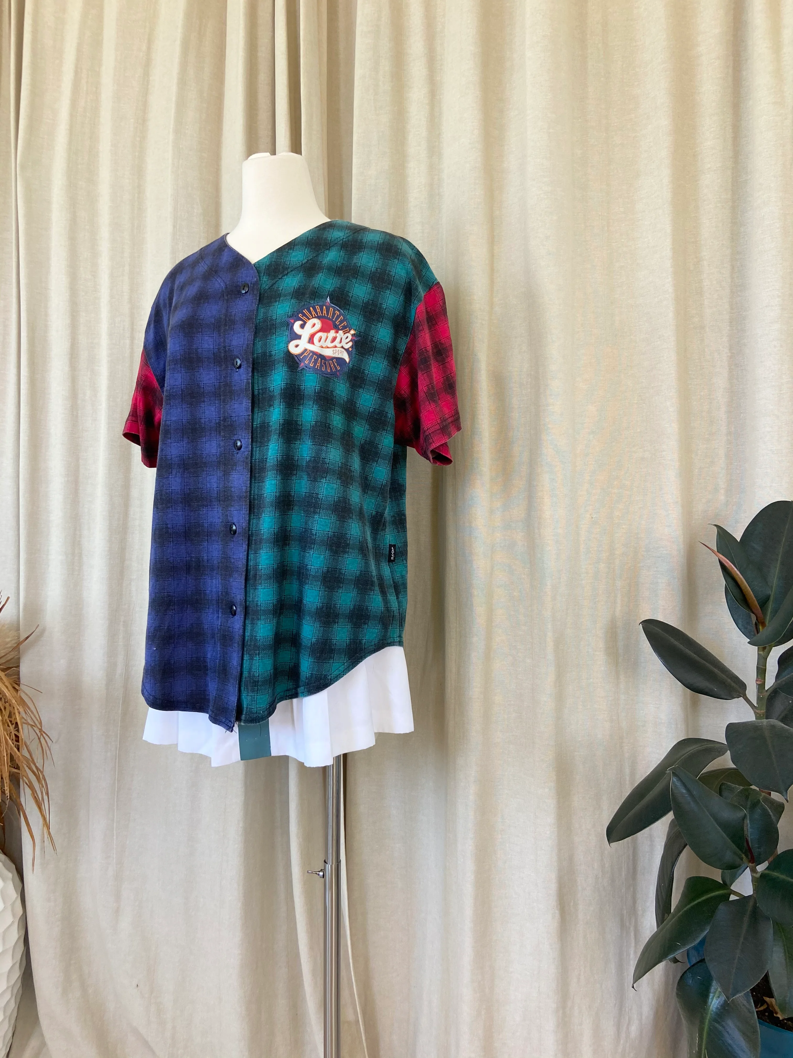 80s Retro Checked Oversized Baseball Button Down Shirt By Latte Sport - Image 5