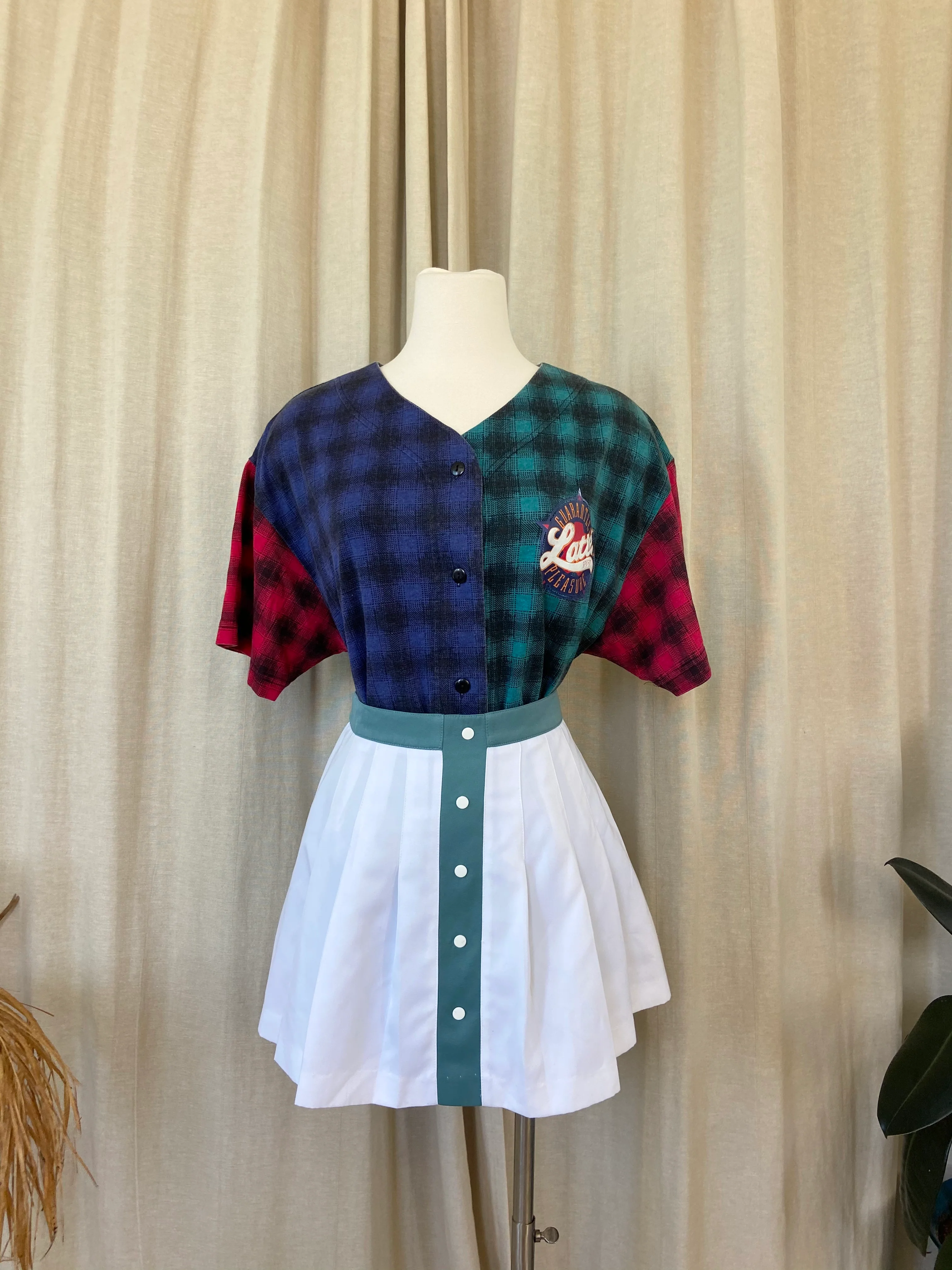 80s Retro Checked Oversized Baseball Button Down Shirt By Latte Sport - Image 7