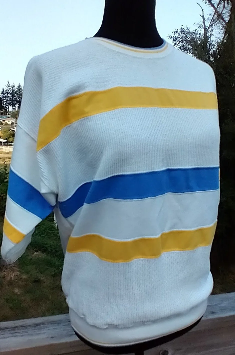 80s Retro Preppy Oversize Pullover Sweatshirt Striped Waist Band 1/2 Sleeve Women's M Men's Small by Blast - Image 3