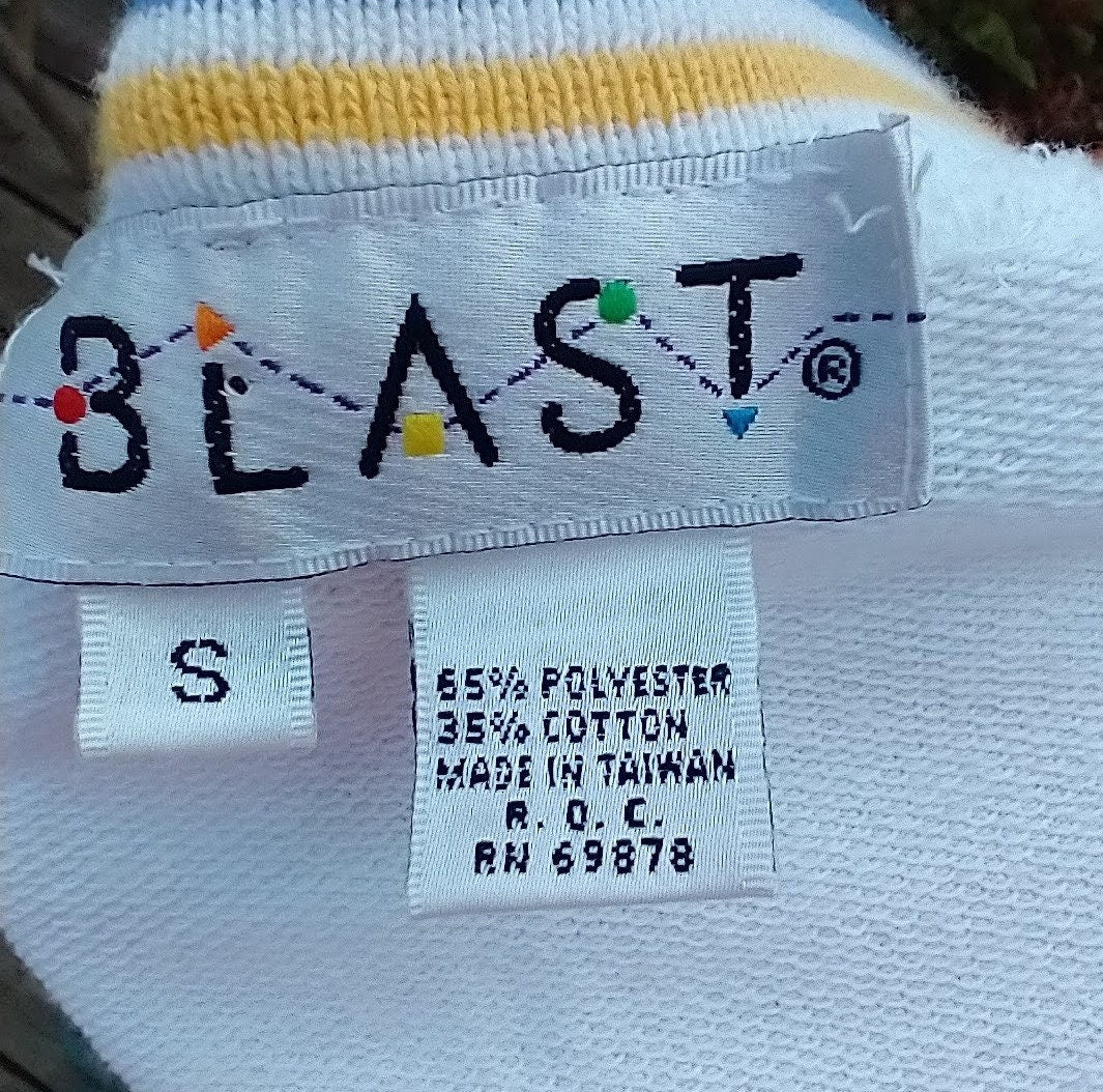 80s Retro Preppy Oversize Pullover Sweatshirt Striped Waist Band 1/2 Sleeve Women's M Men's Small by Blast - Image 9