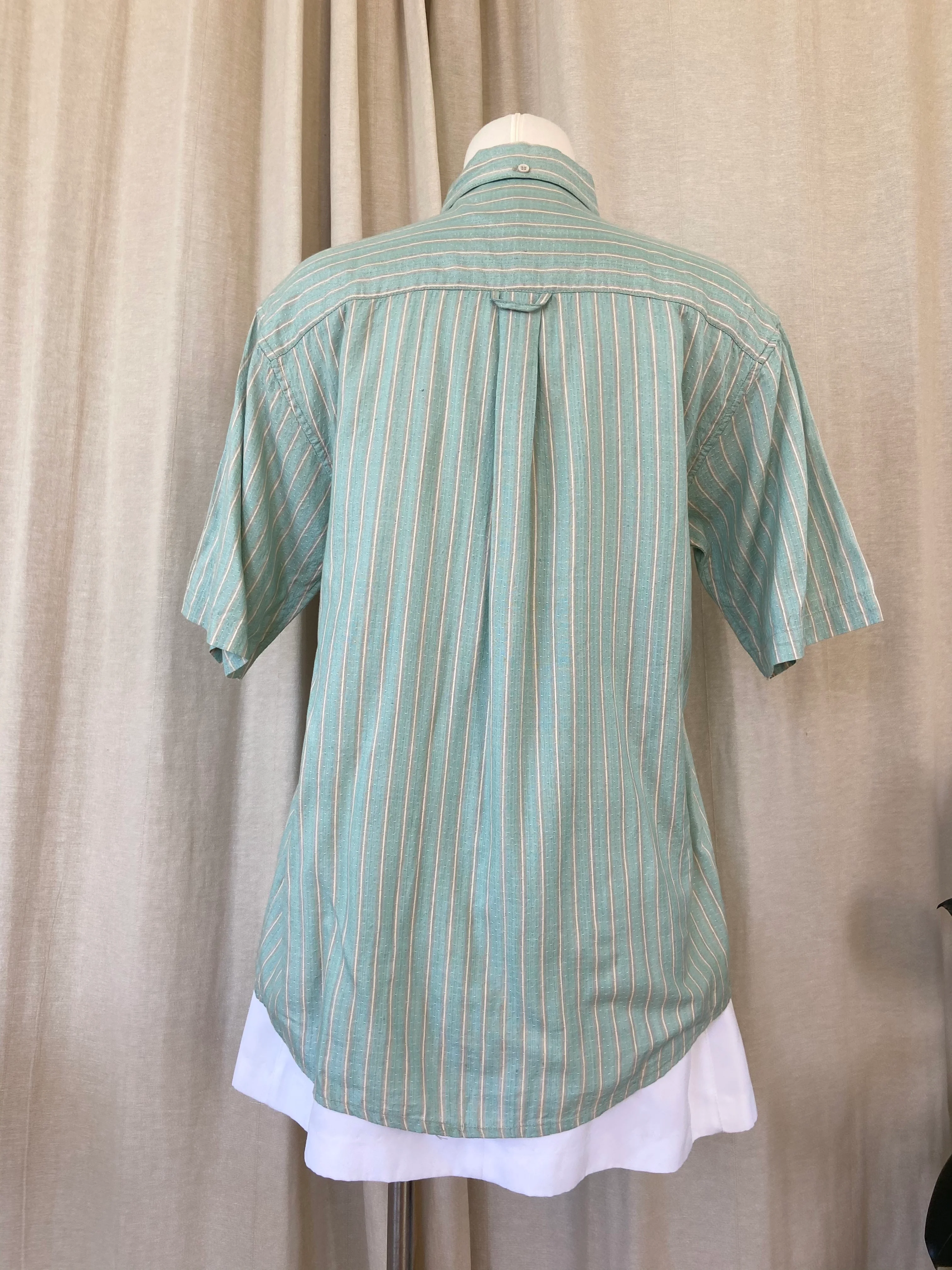 80s Retro Striped Teal Button Up With Front Pocket - Image 11