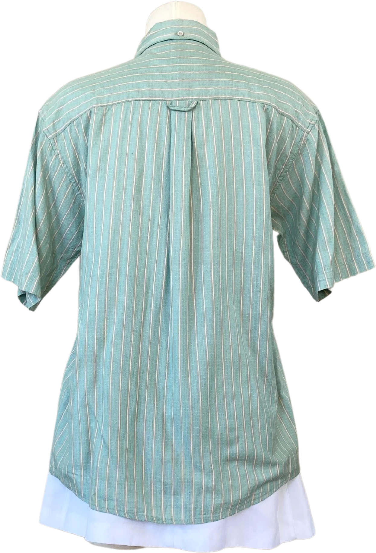 80s Retro Striped Teal Button Up With Front Pocket - Image 2
