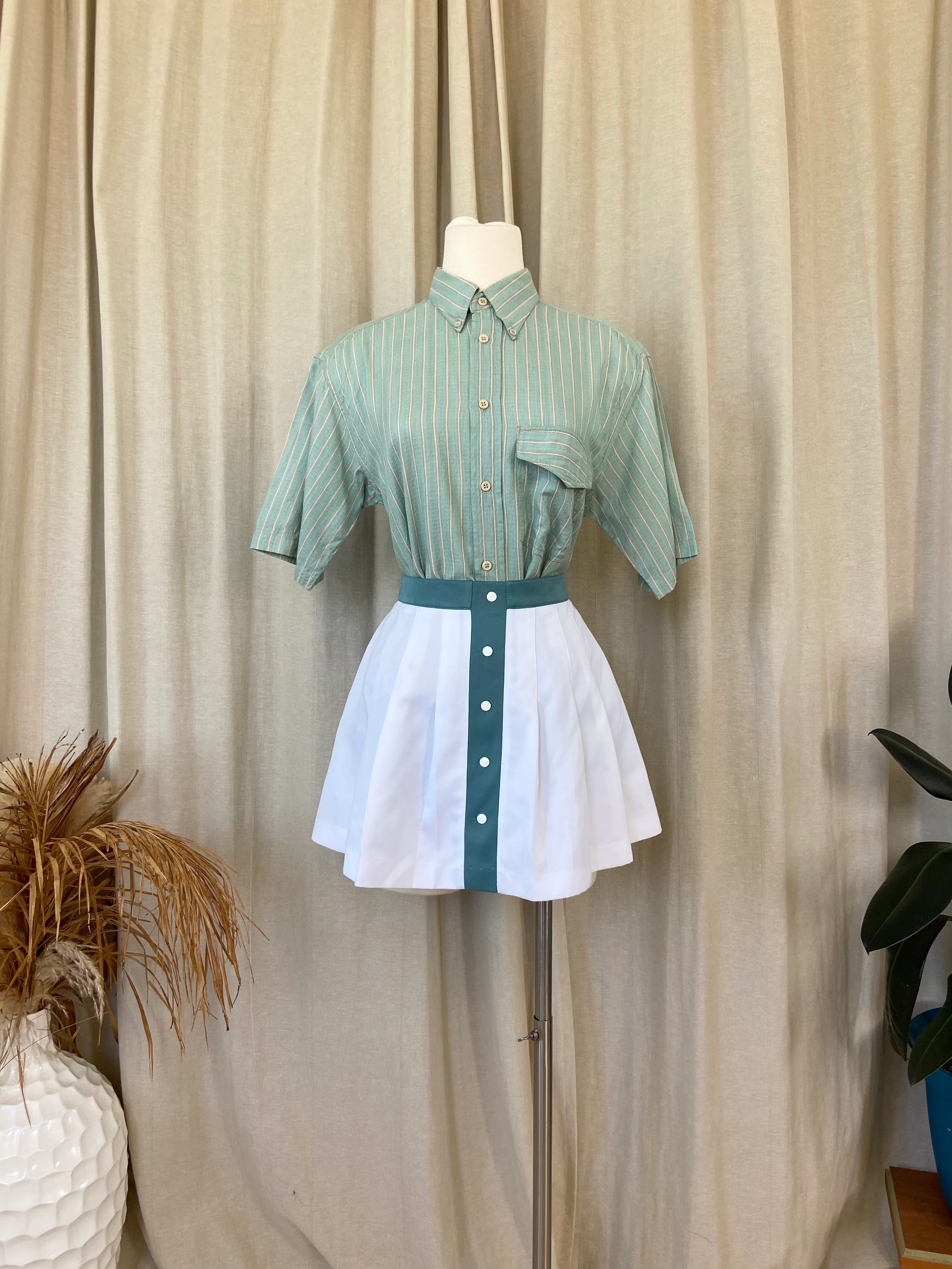 80s Retro Striped Teal Button Up With Front Pocket - Image 7