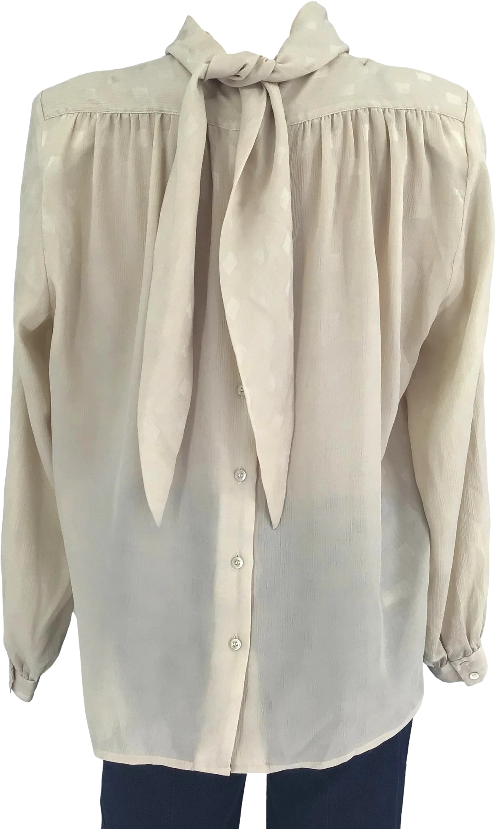 80s Reverse Ascot Tie Neck Embossed Pleated By Liz Claiborne - Image 2