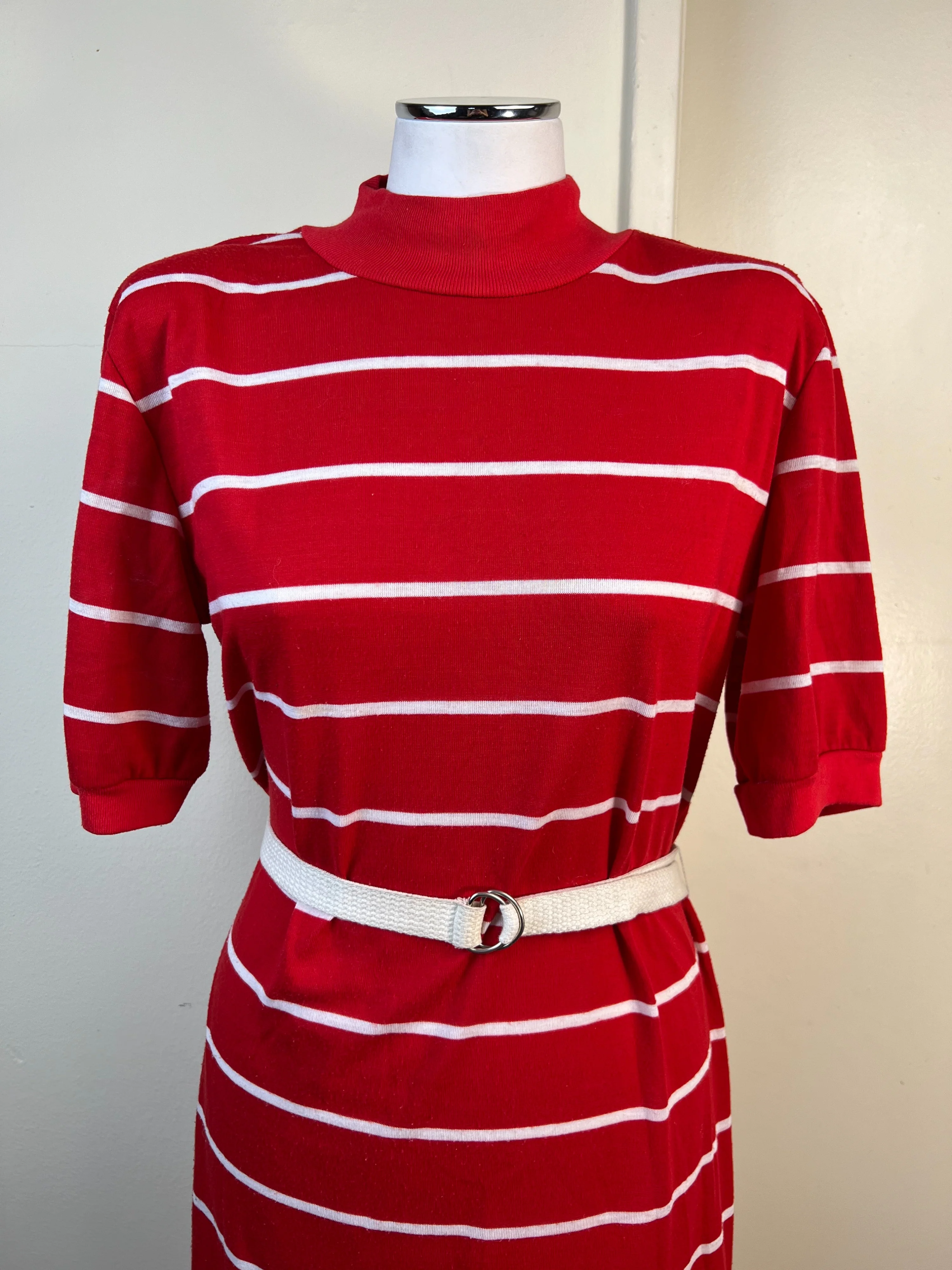 80s Reverse Candy Cane Stripe Belted T-Shirt Dress by Jodi Hills - Image 5