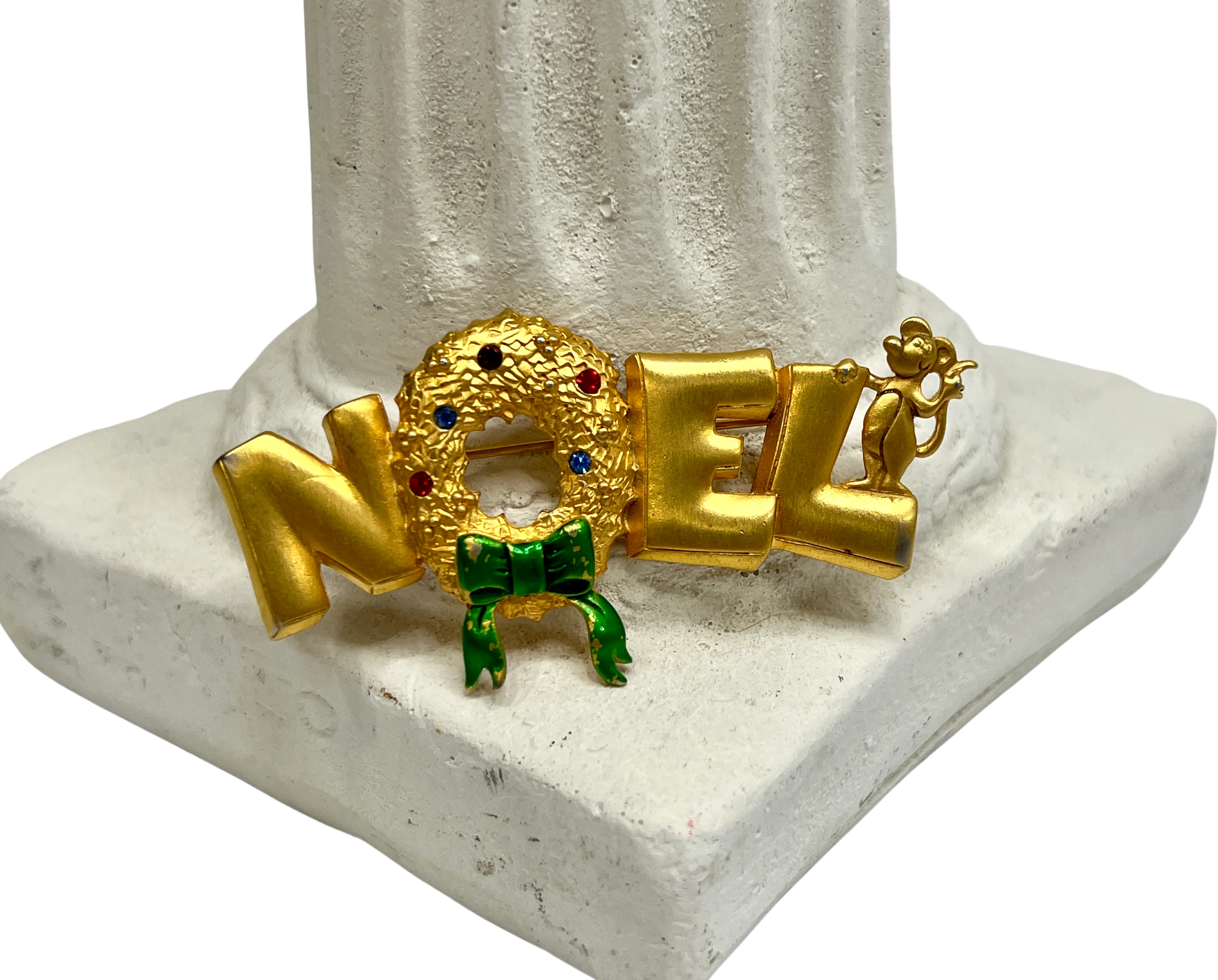 80s Rhinestone Noel Brooch Gold Tone Christmas Pin By Jj's