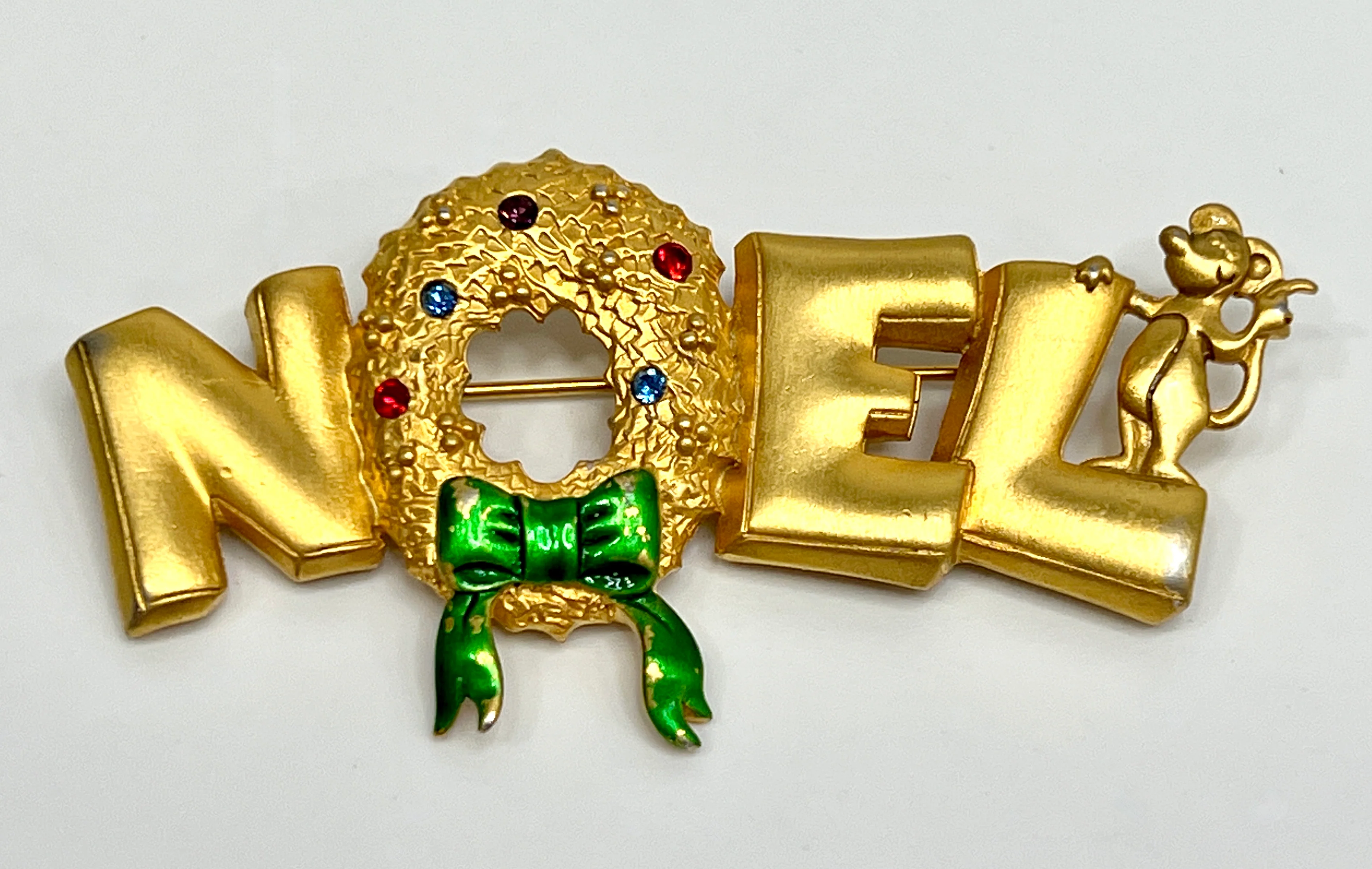 80s Rhinestone Noel Brooch Gold Tone Christmas Pin By Jj's - Image 7