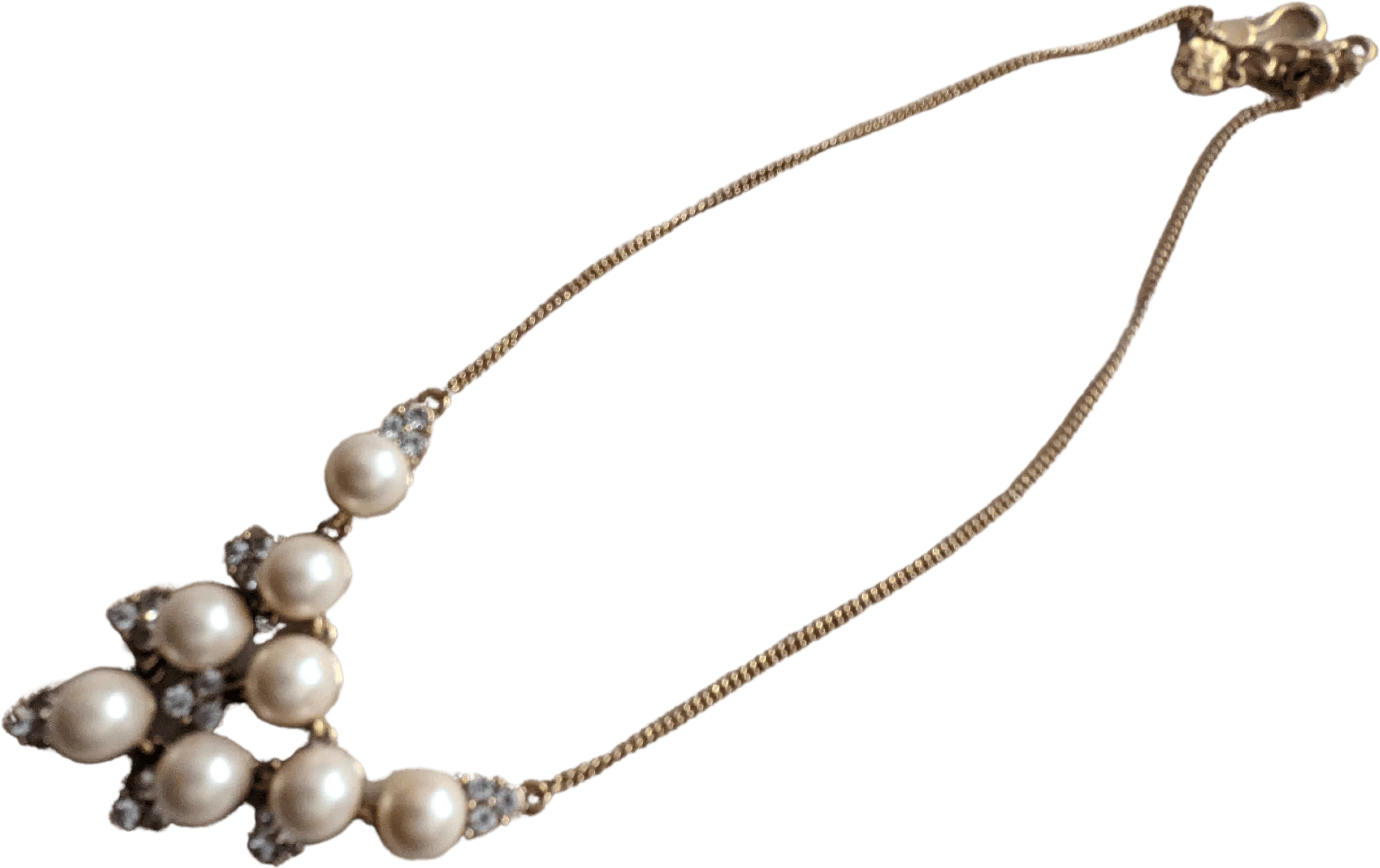 80s Rhinestones And Pearls Adjustable Necklace By Monet