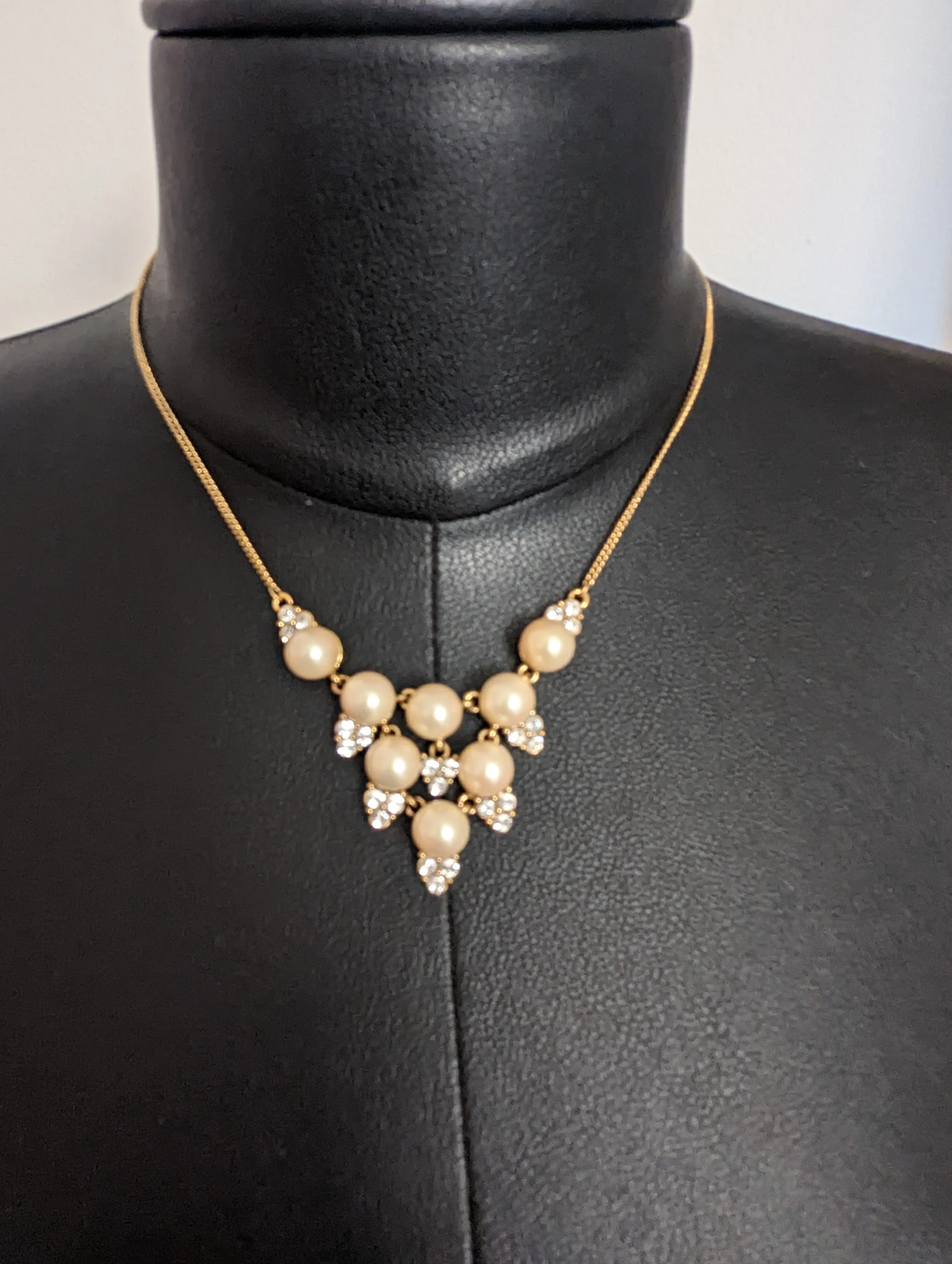 80s Rhinestones And Pearls Adjustable Necklace By Monet - Image 3